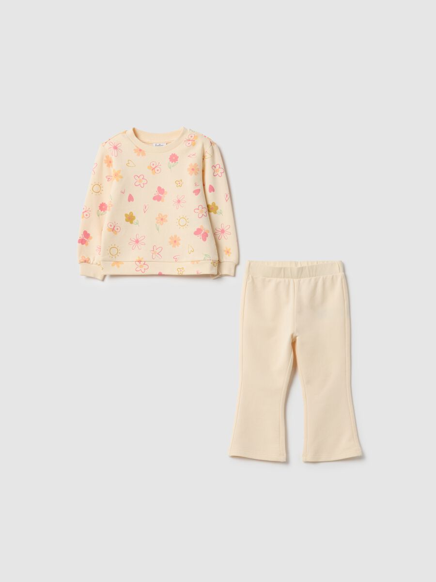 Beige pure cotton regular fit jogging set for girls_0