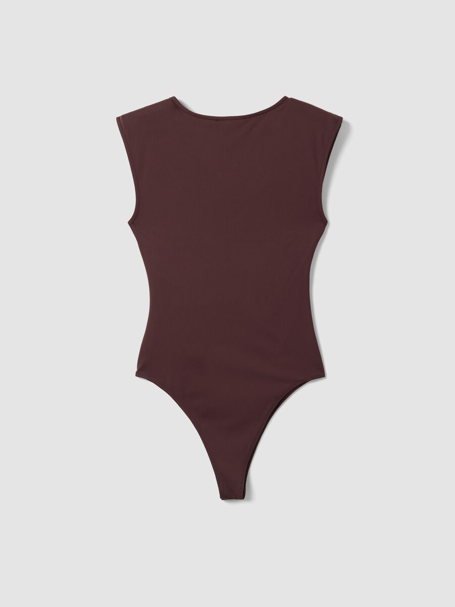 Brown stretch bodysuit with ruching, regular fit_6