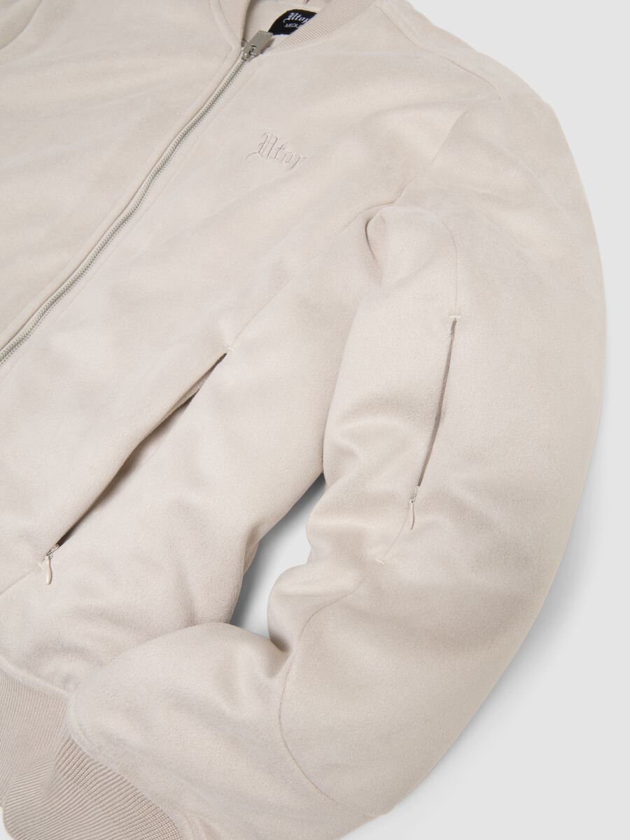 Faux Suede Bomber Jacket Light Beige_2