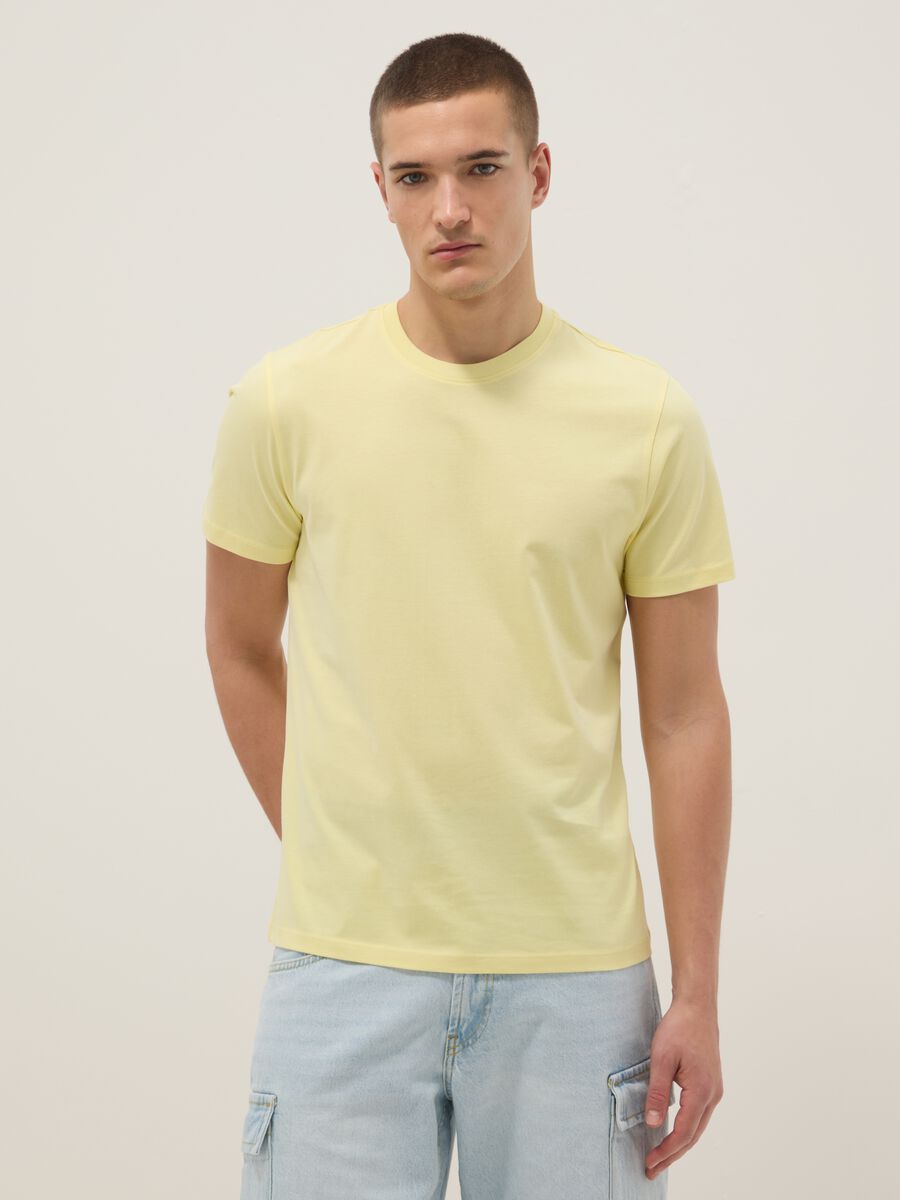 Yellow regular fit short sleeve pure cotton T-shirt_1
