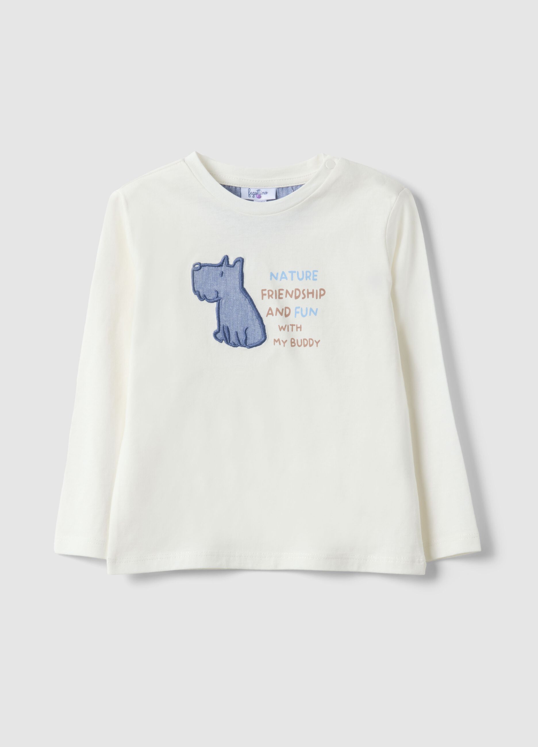 Child's long-sleeve white pure cotton top with print