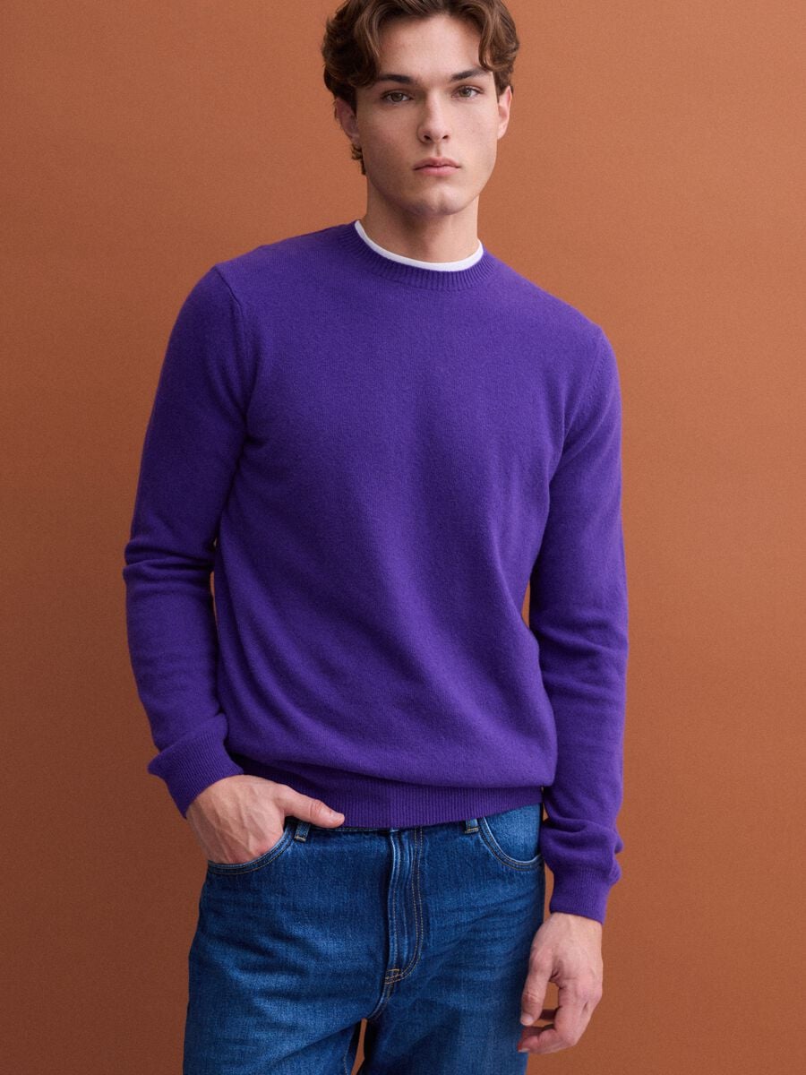 Purple pure wool crew-neck jumper, regular fit_0