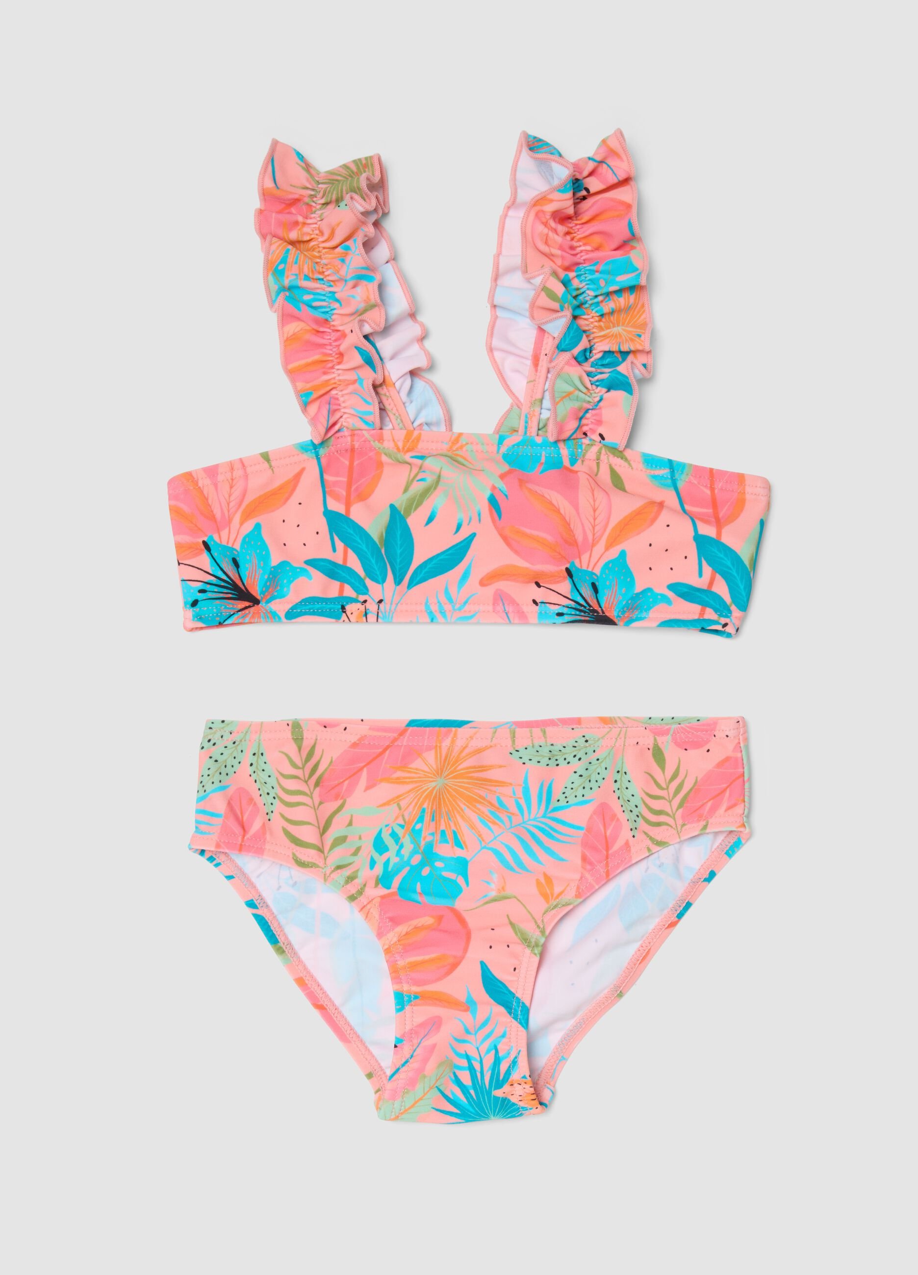 Girls&rsquo; pink bikini with ruffles