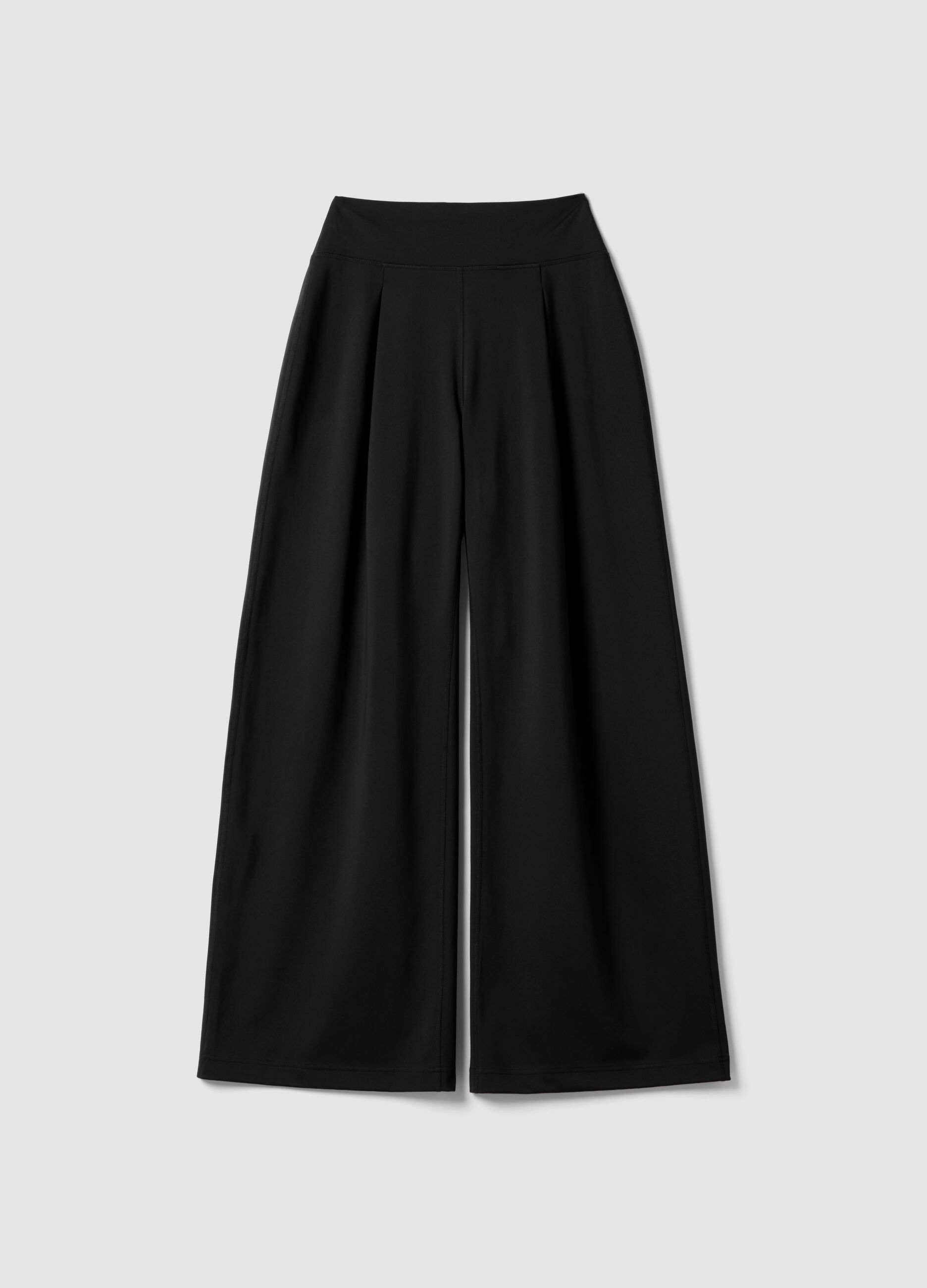 Black wide-leg stretch-fabric trousers