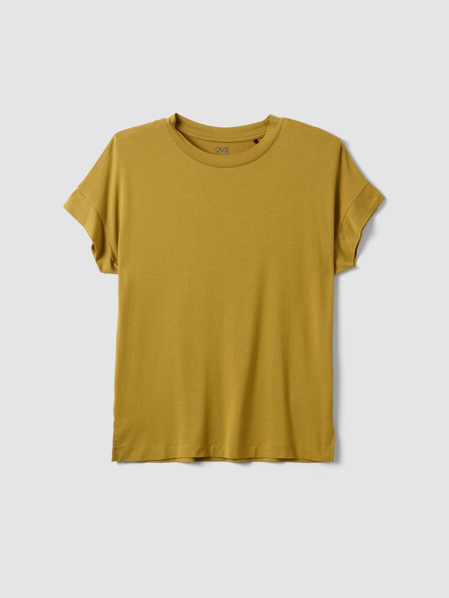 Yellow short-sleeve stretch viscose T-shirt_4