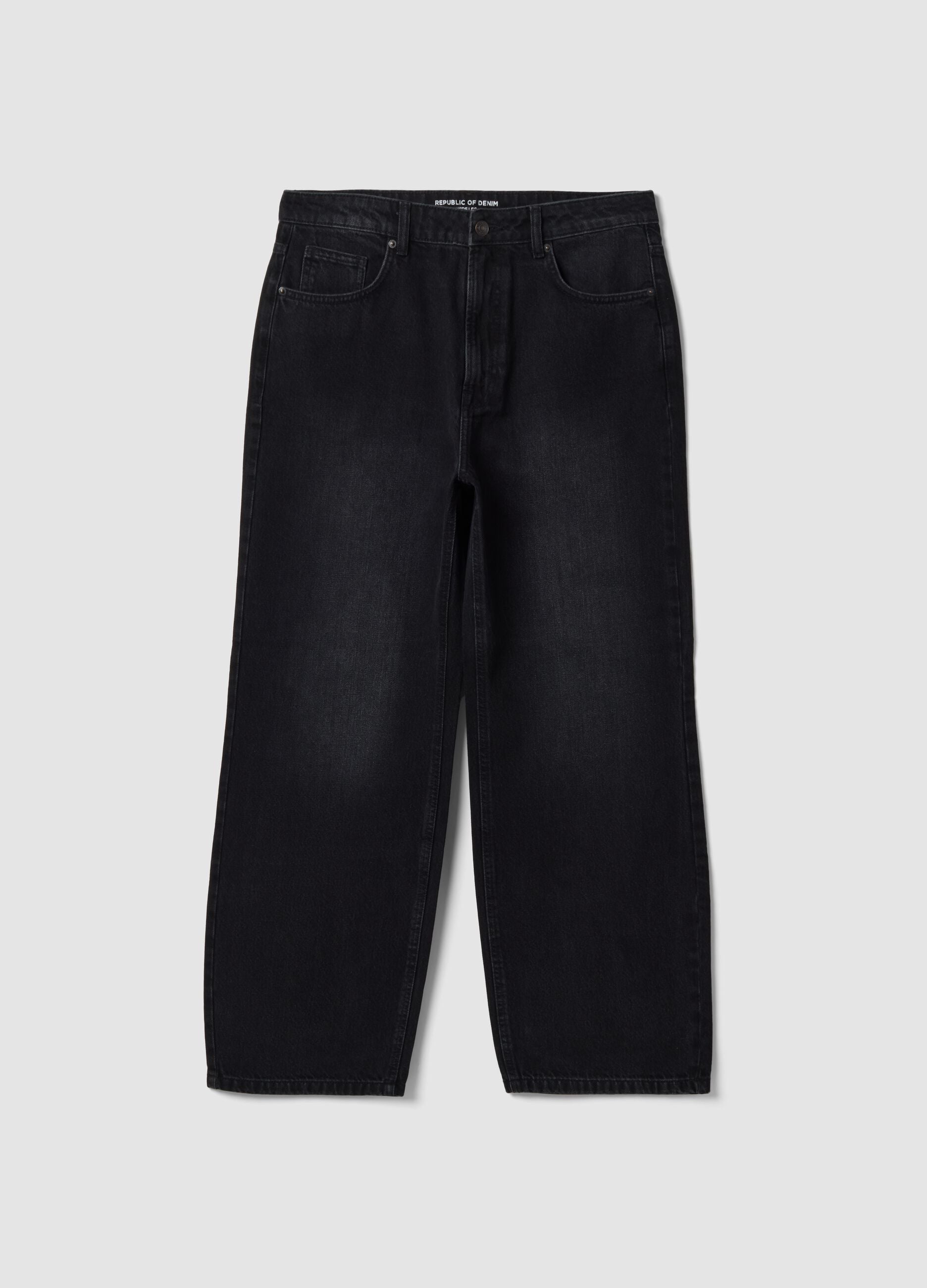 Black cotton denim wide-leg jeans