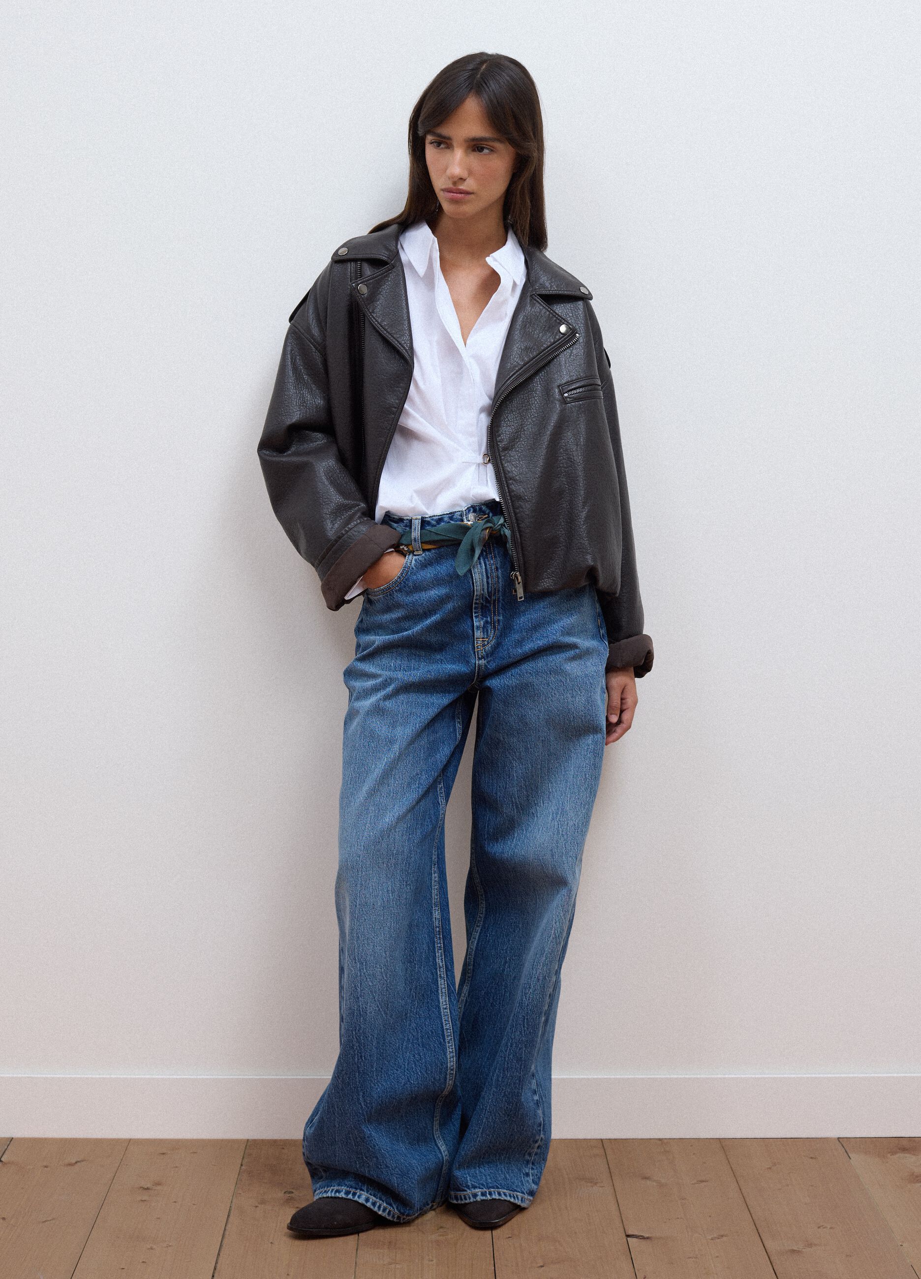 Giacca marrone biker in misto viscosa