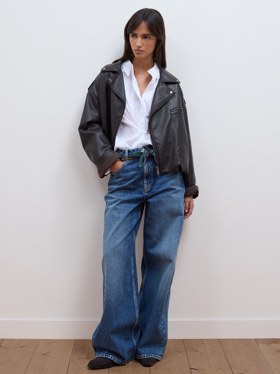 Giacca marrone biker in misto viscosa_2