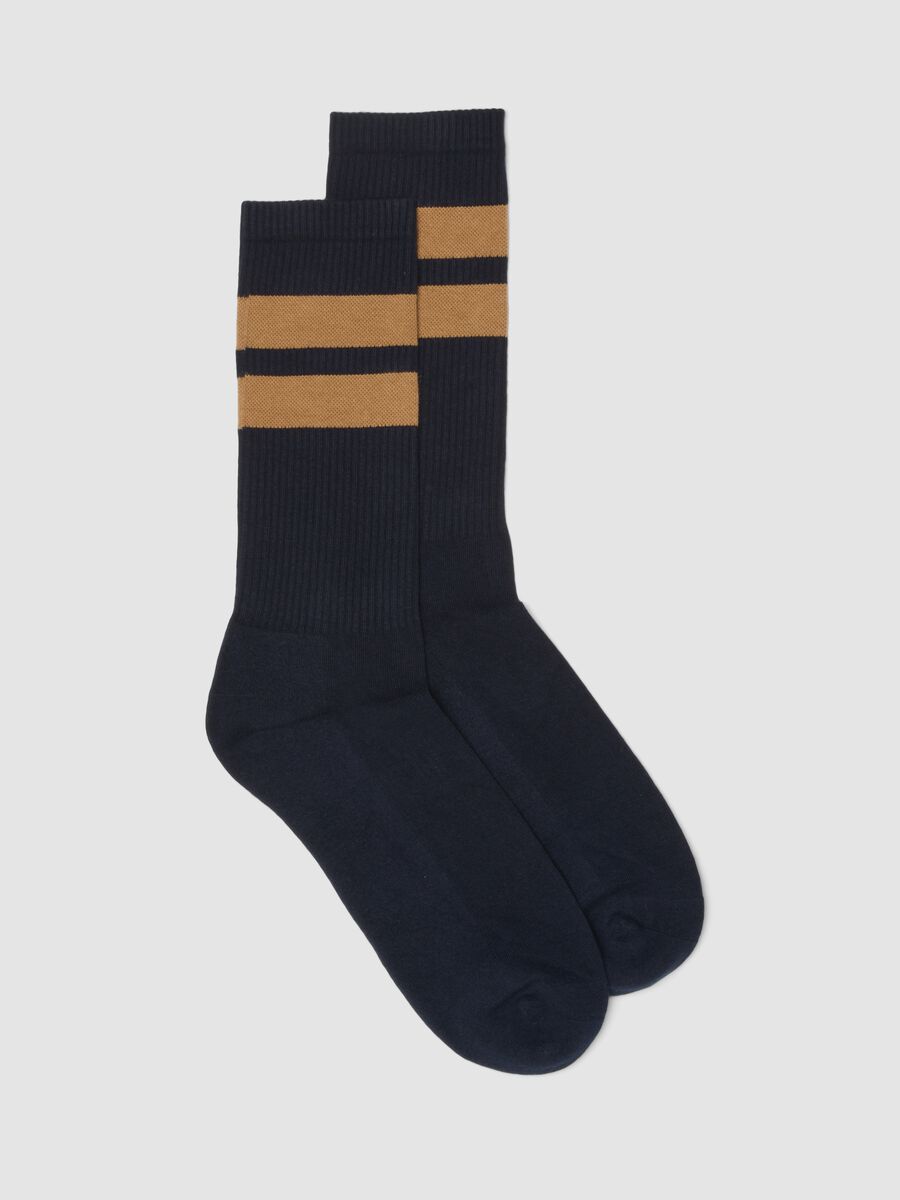 Blue Stretch Cotton Blend Tennis Socks with Stripes_0
