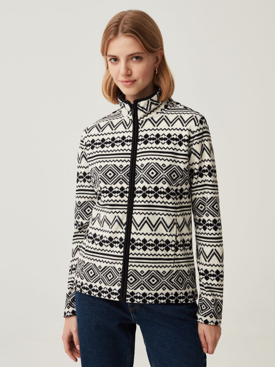 Full-zip fleece sweatshirt with all-over print_1