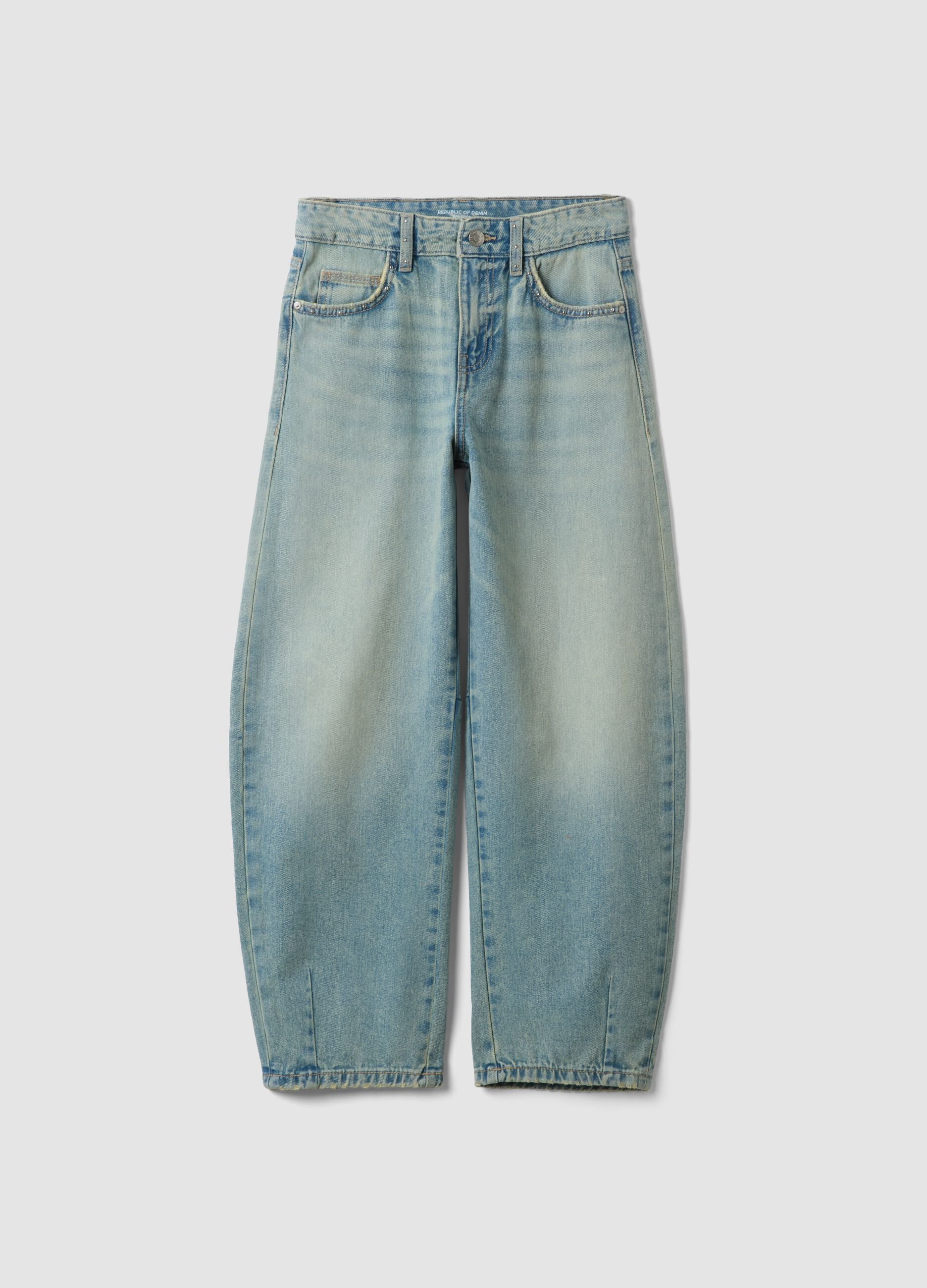 Light blue pure cotton balloon jeans