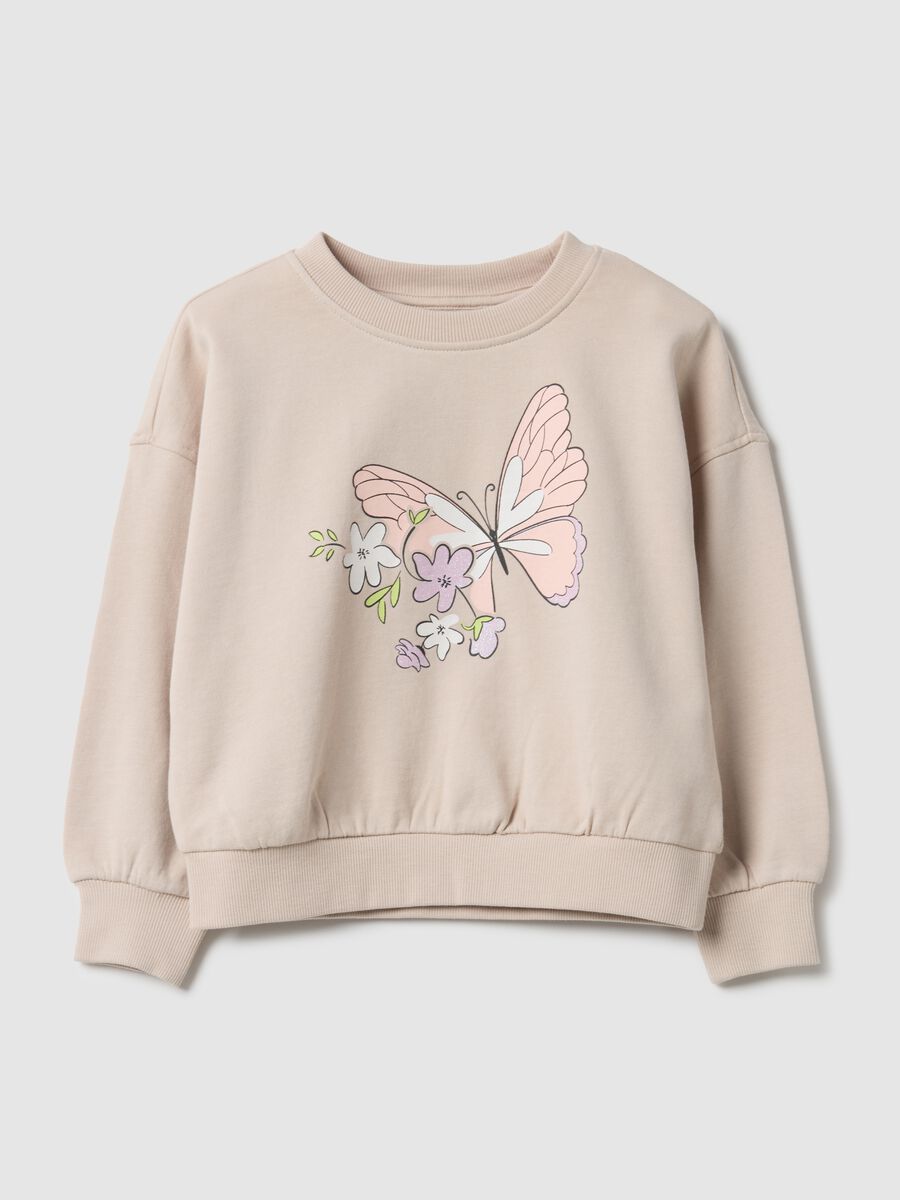 Beige pure cotton sweatshirt regular fit with print for girls_0
