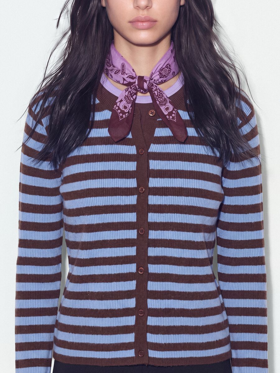 Light blue crew-neck striped cardigan in lyocell-wool blend, oversized fit_4