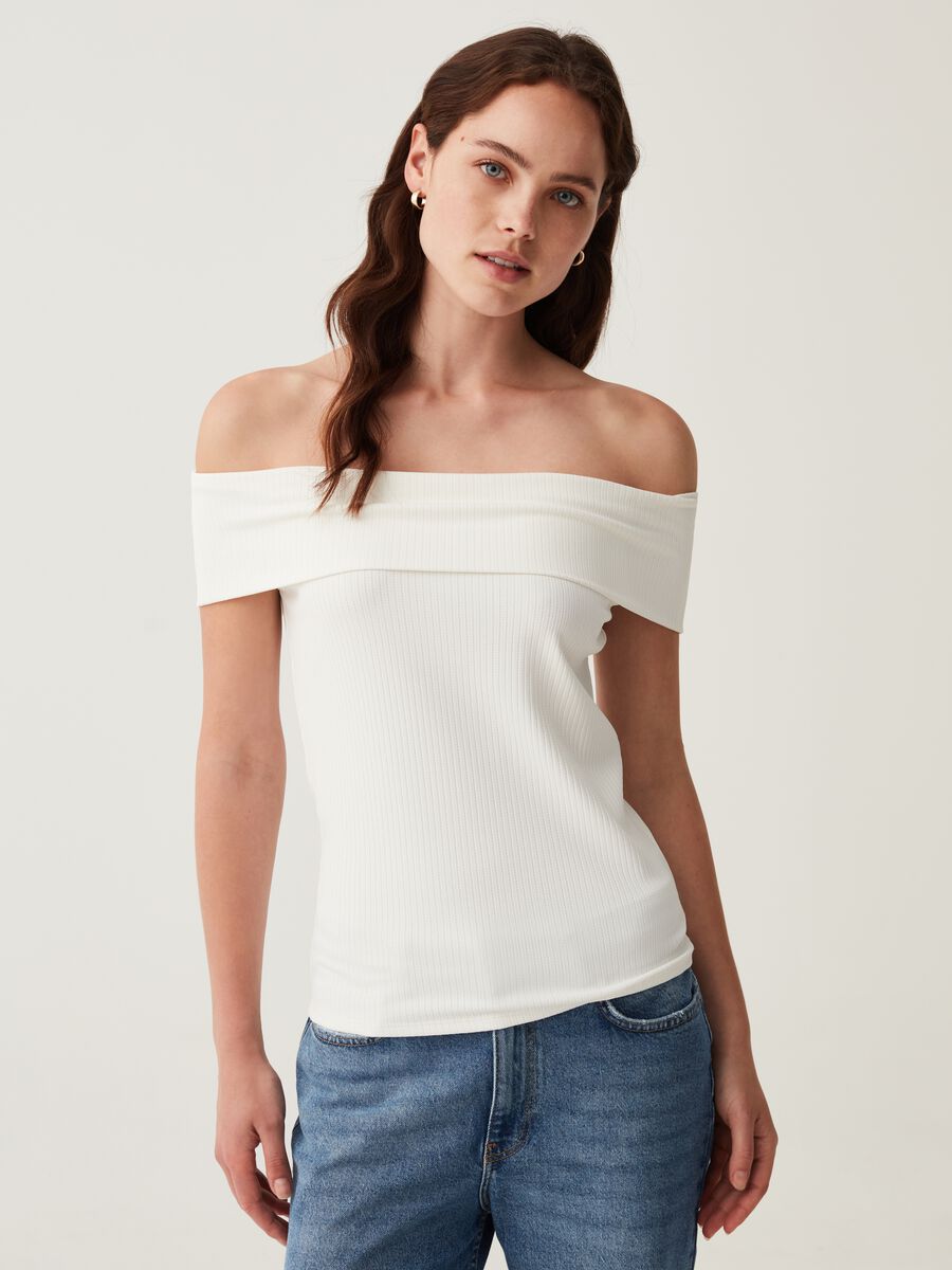 Flat ribbed T-shirt with drop shoulders_0