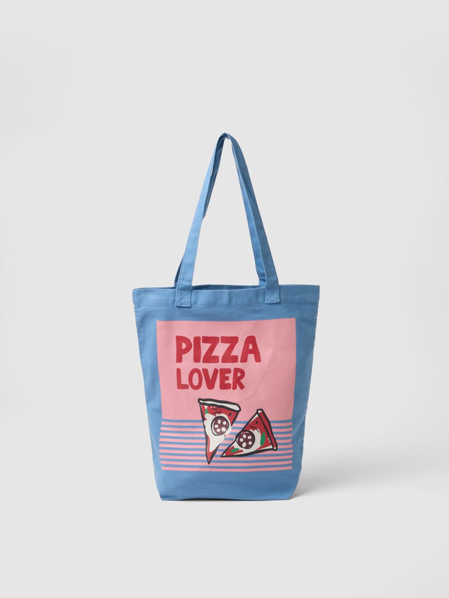 Blue pure cotton bag with pizza print_0