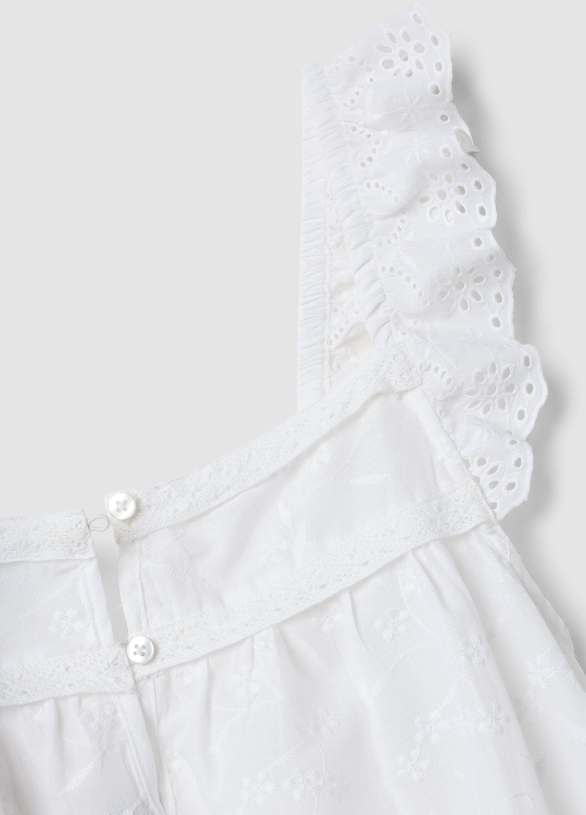 White organic cotton nightdress with ruffles