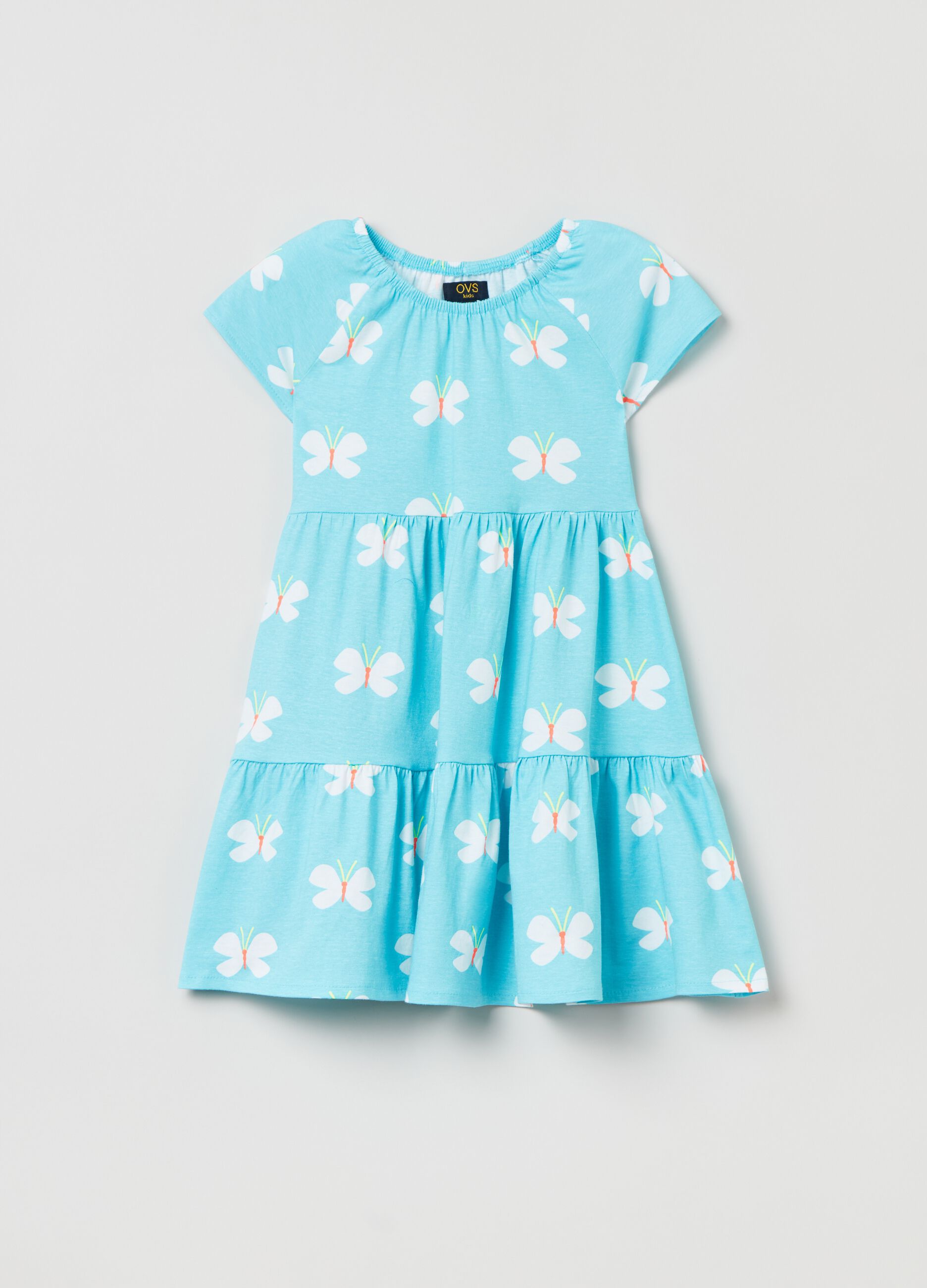 Dress with butterfly print flounce