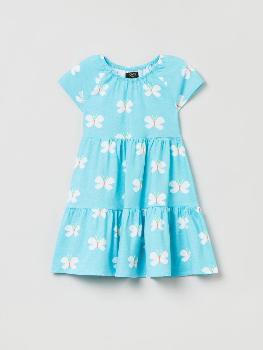 Dress with butterfly print flounce_0