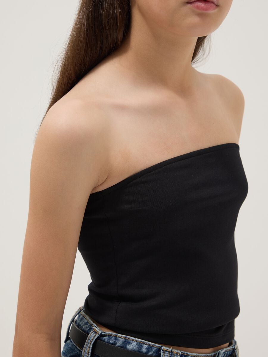 Girls&rsquo; black fitted bandeau top in stretch cotton_2