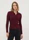 Cardigan fitted rosso a coste in misto viscosa con colletto polo_0