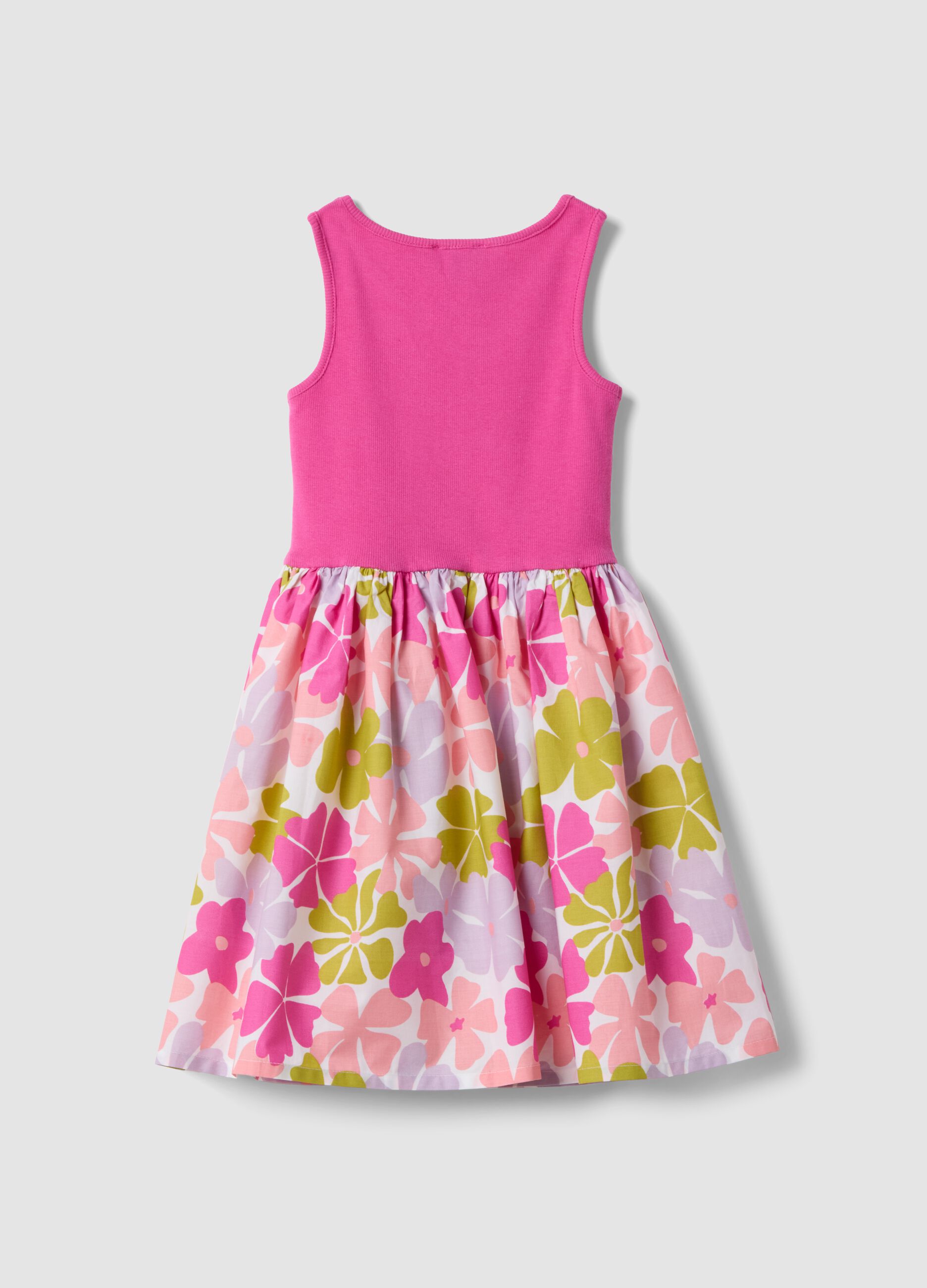 Vestido rosa sem mangas em algod&atilde;o el&aacute;stico