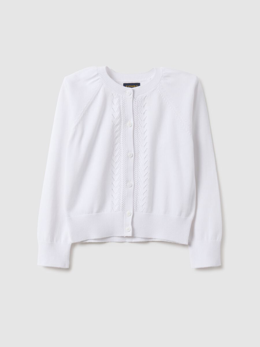 Girl's pure white cotton cardigan regular fit with cable knit_3