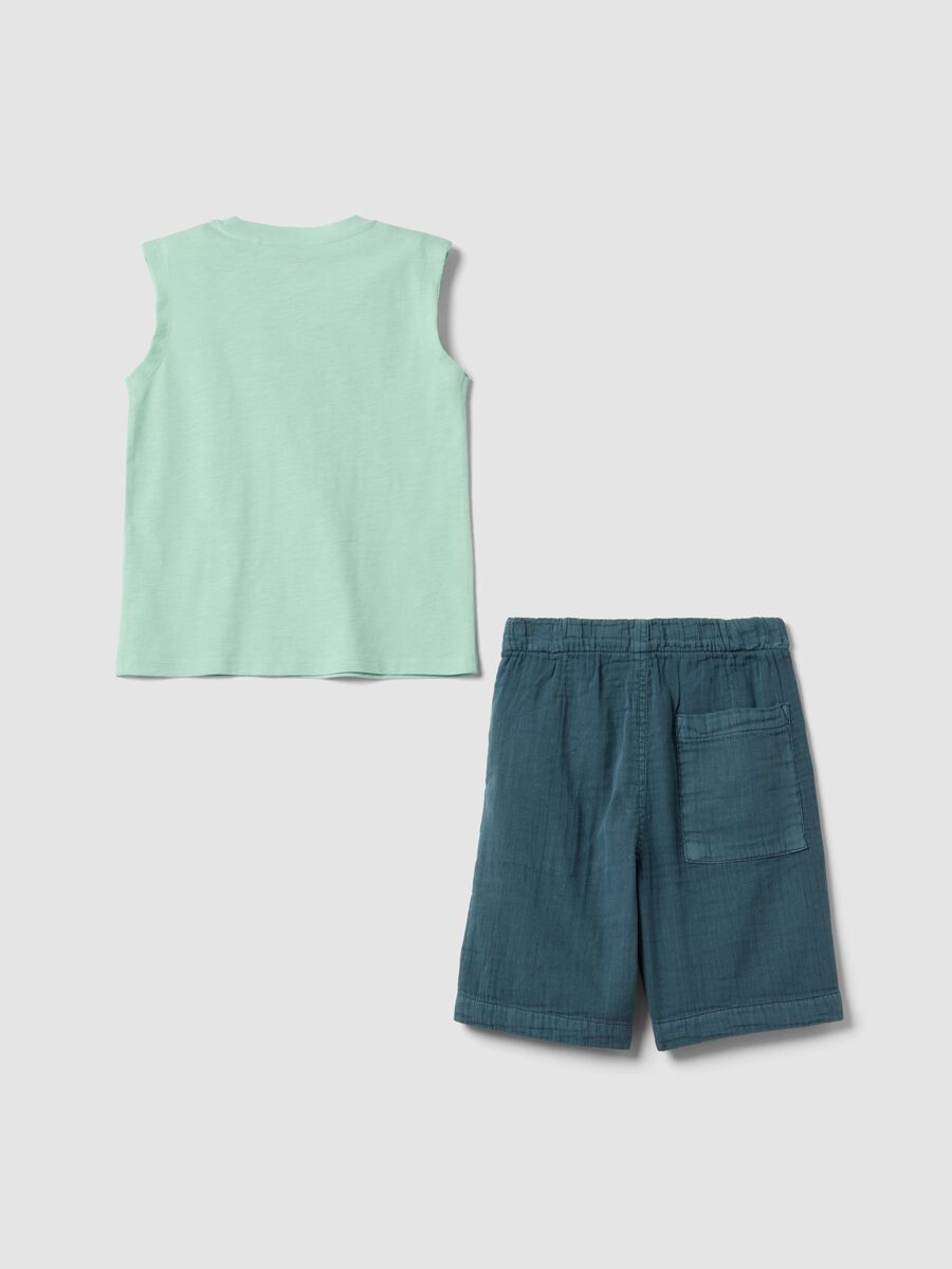 Green and blue pure cotton set with sleeveless top and shorts for boys, regular fit_1