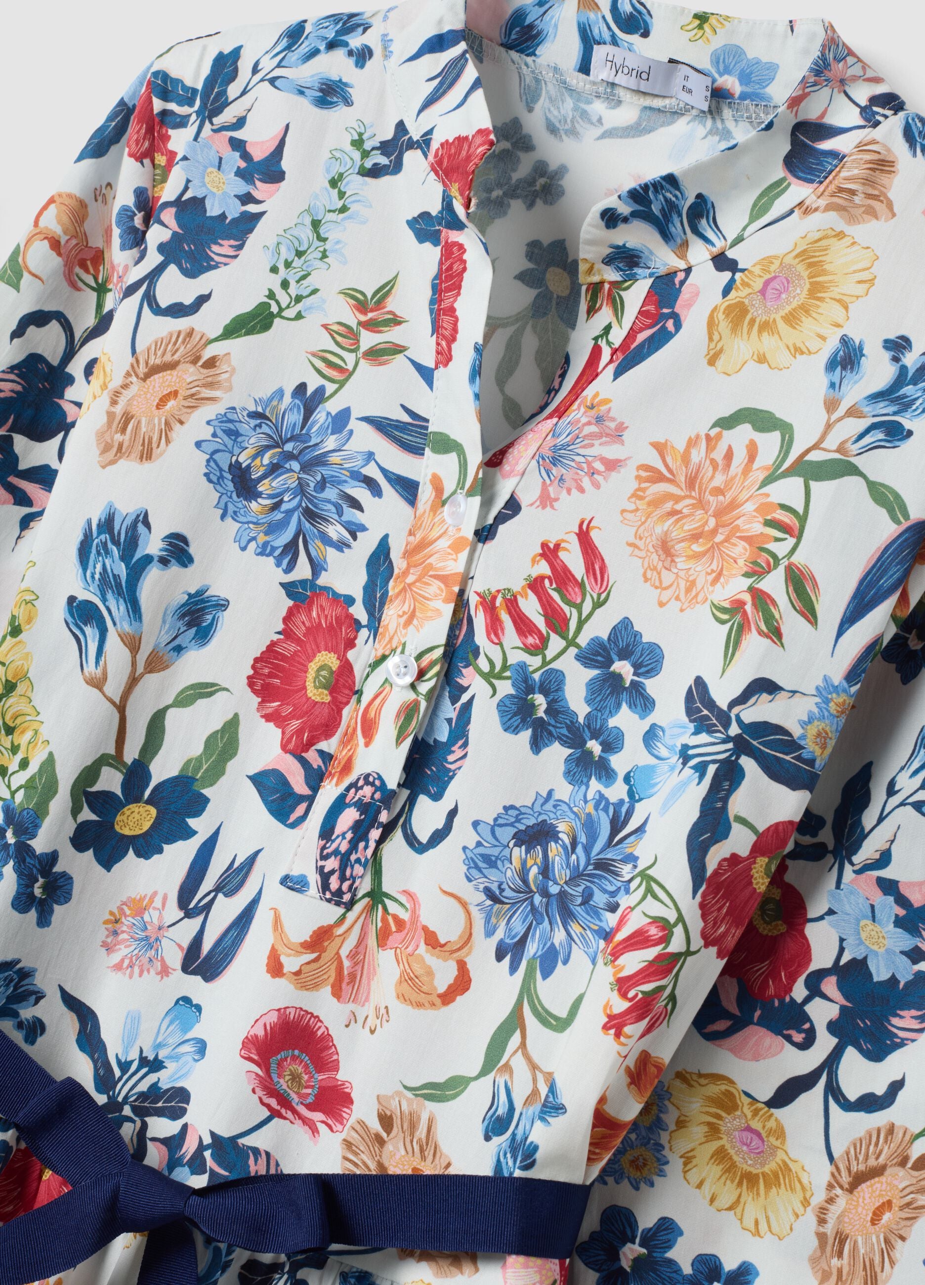 Wei&szlig;es Midikleid aus elastischer Baumwolle mit Blumenprint