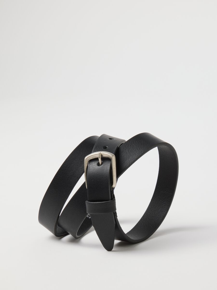 Black genuine leather belt with metal buckle_2