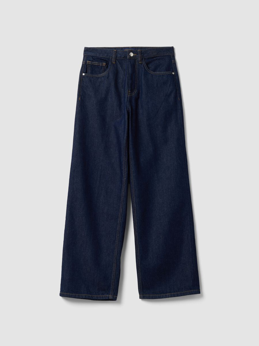 Blue denim straight-fit jeans in pure cotton_4