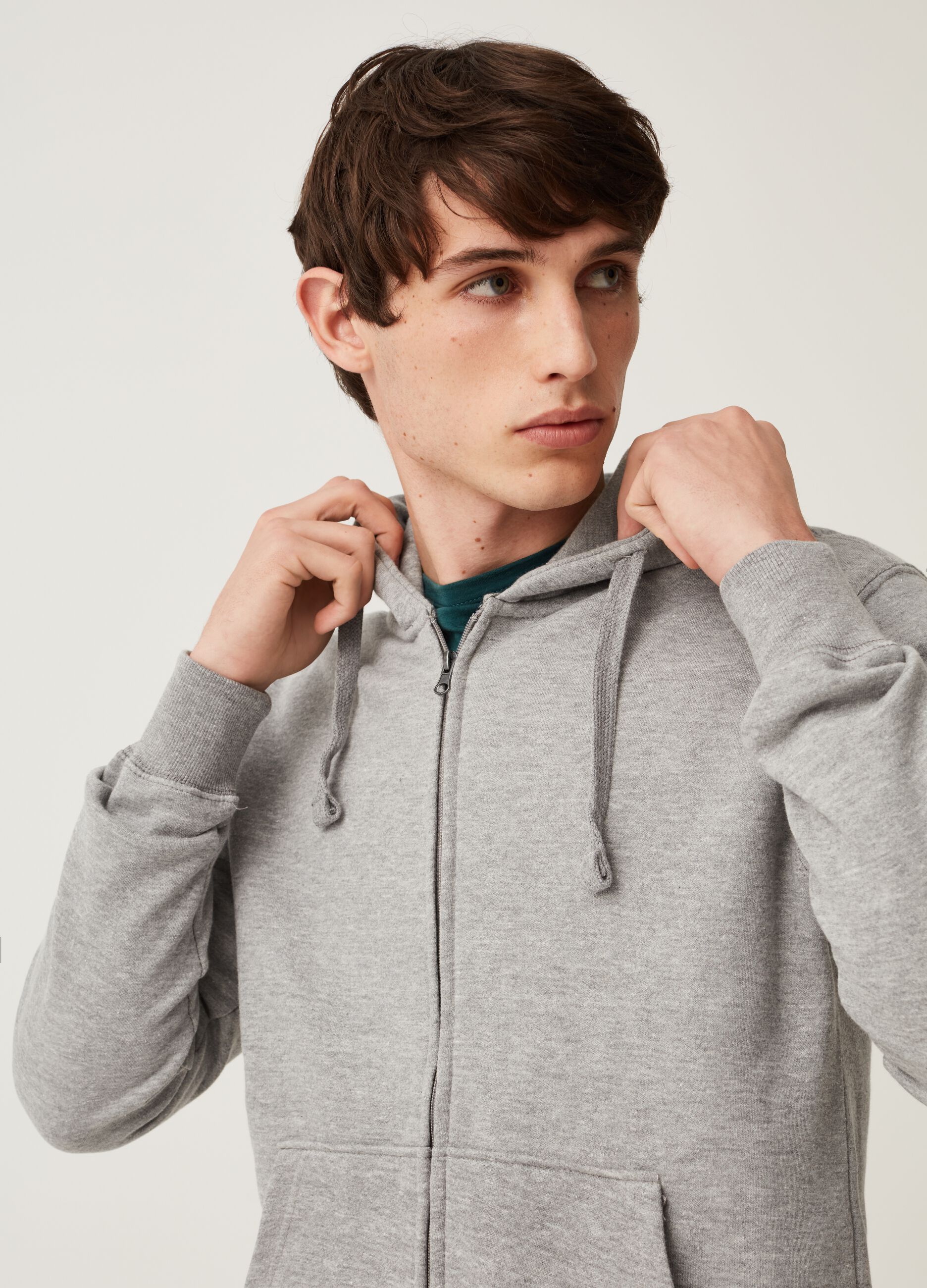 Full-zip plush hoodie with pockets