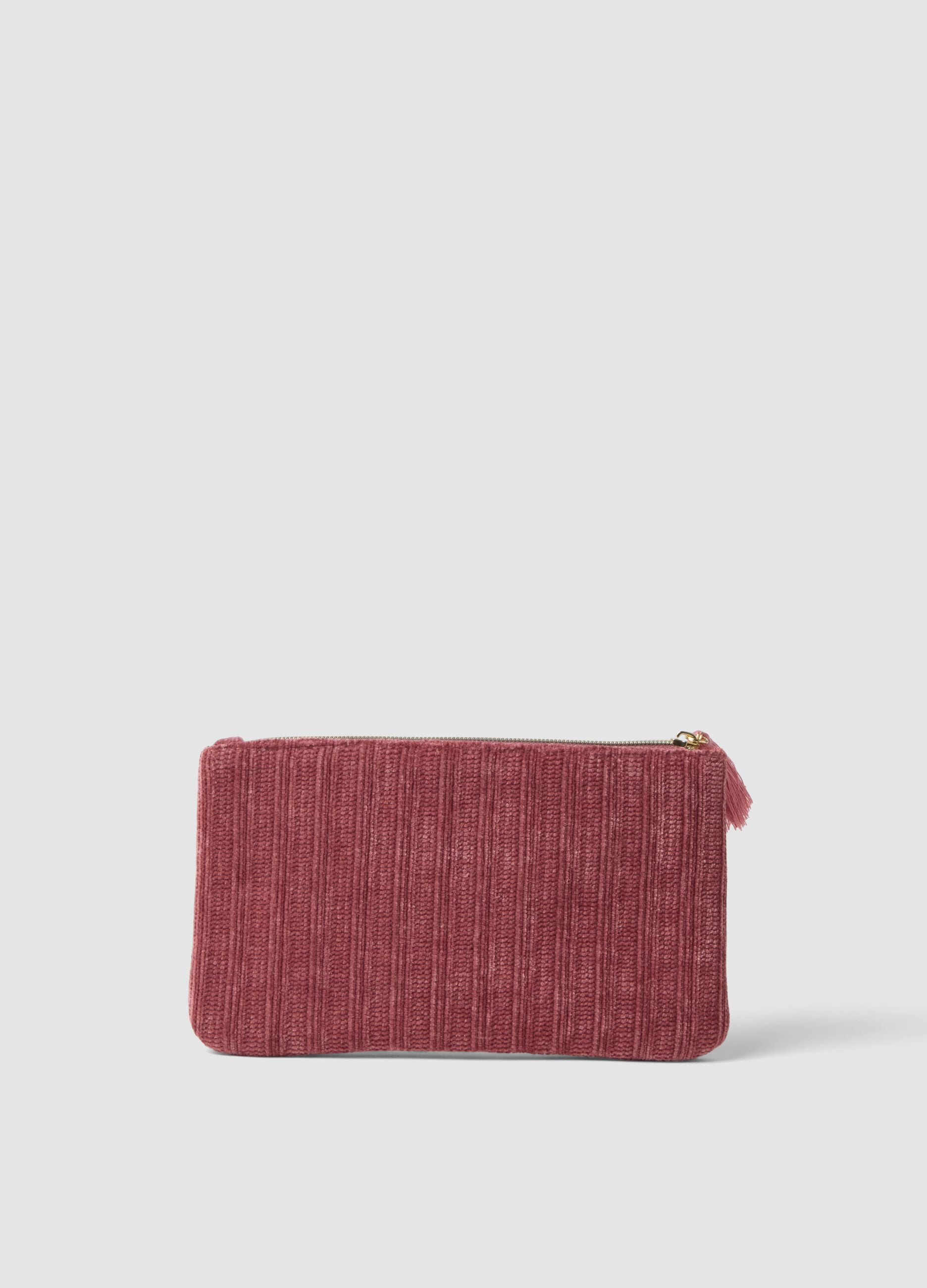 Rosa Clutch mit Blumenstickerei und Quaste