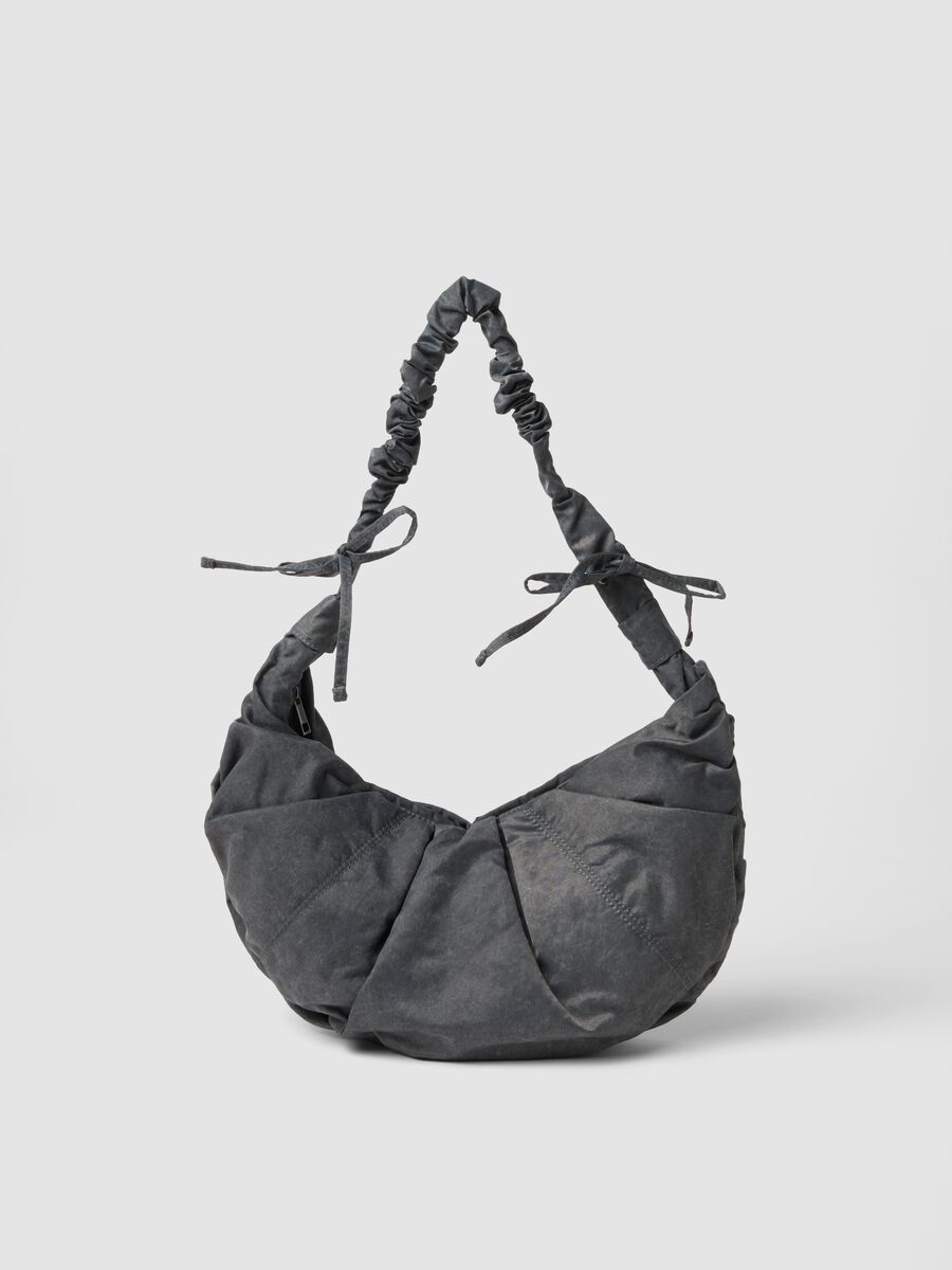 Grey shoulder bag with ruched handle_0