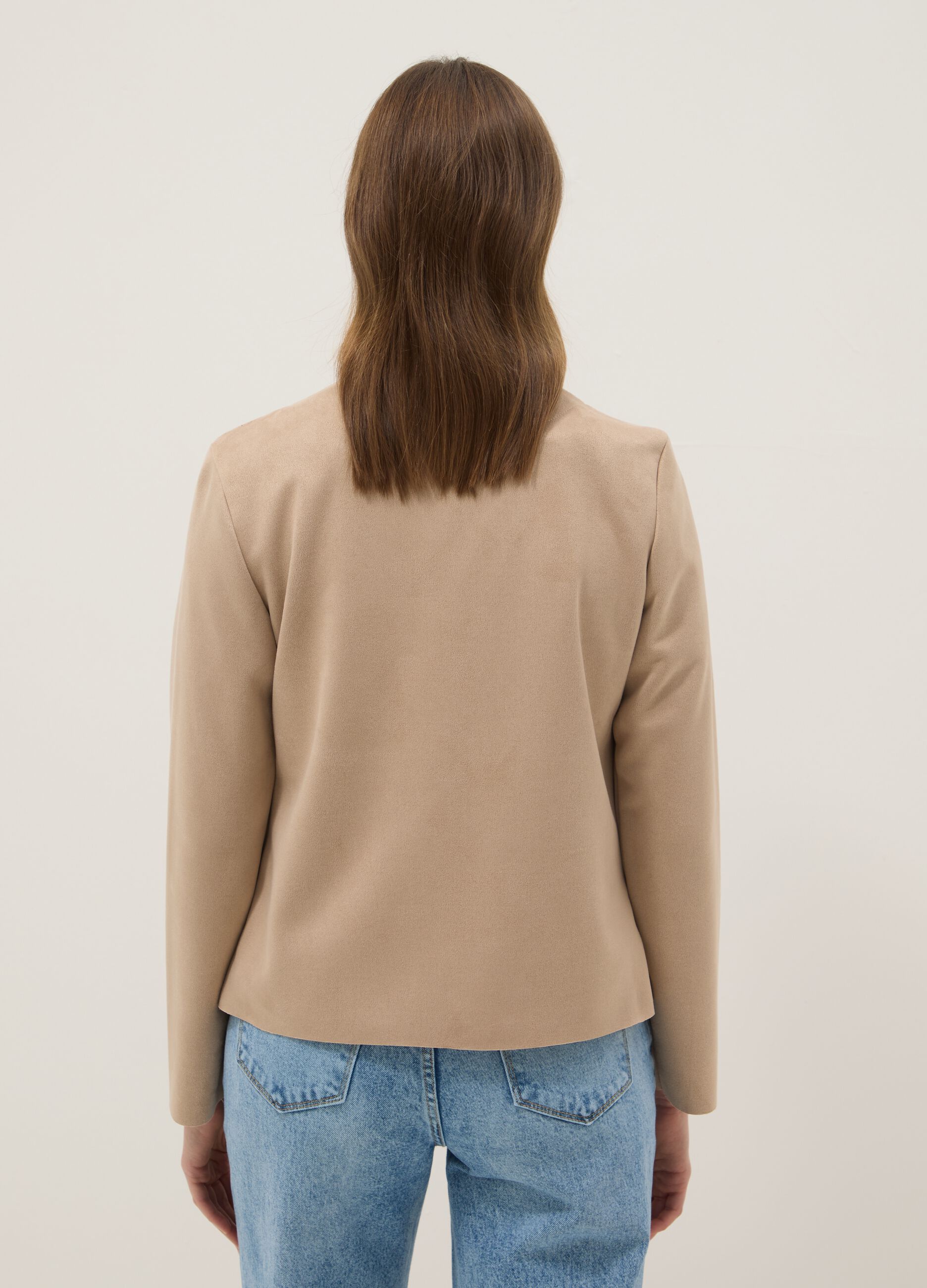 Beige regular fit jacket with front pockets