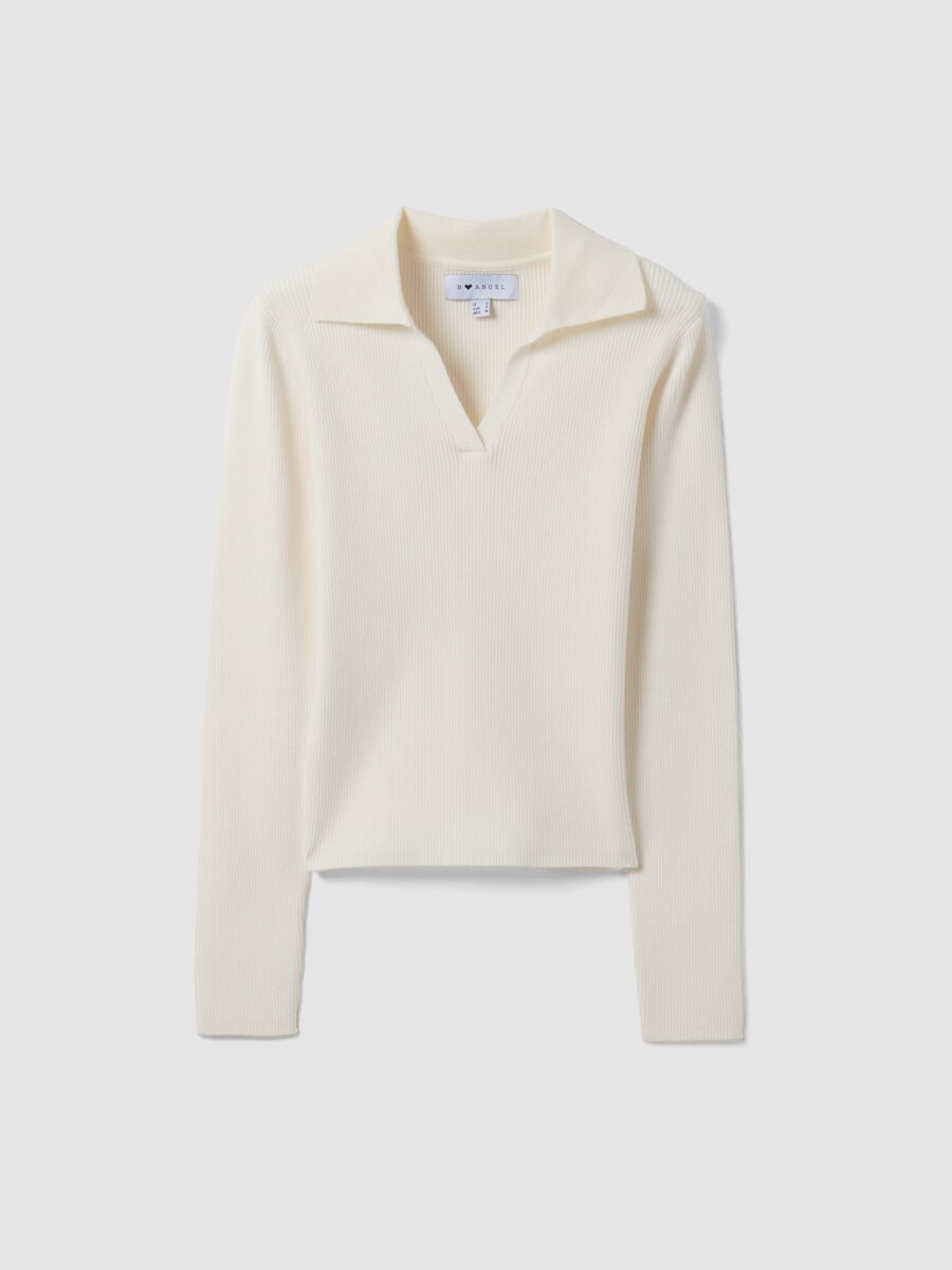 White viscose-blend fitted polo-collar top_4