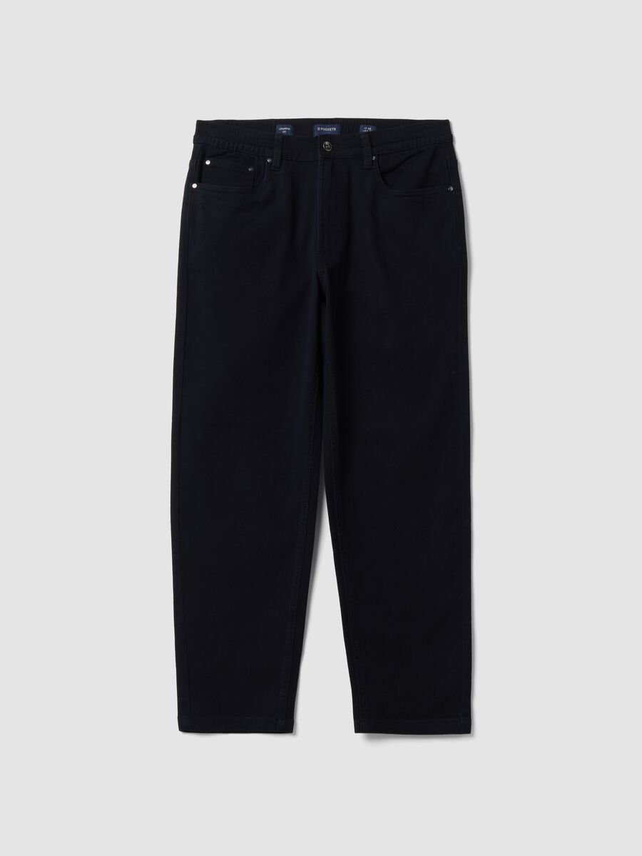 Black straight-leg stretch cotton twill trousers_4