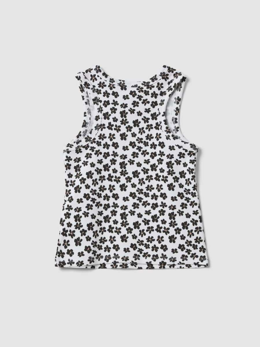 White ribbed stretch-cotton tank top with floral print_1