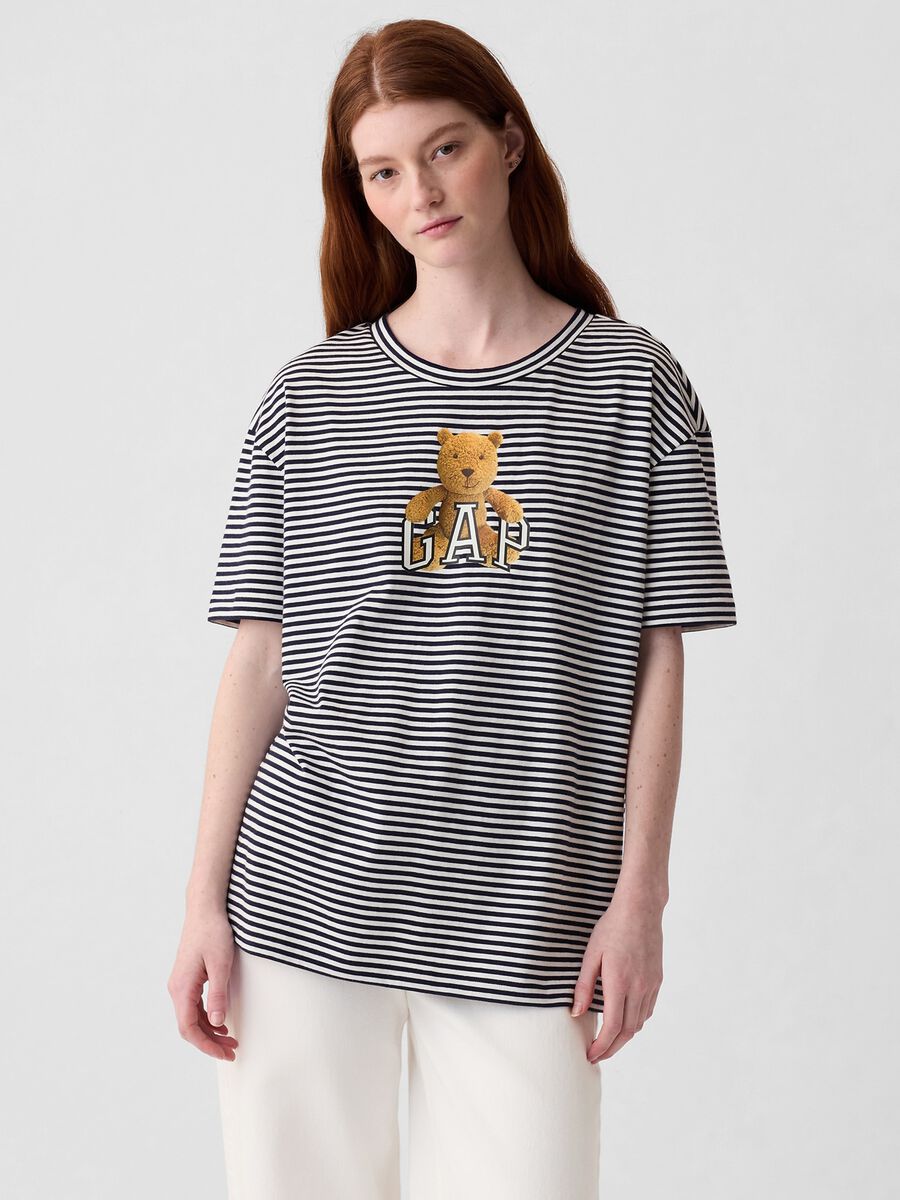 T-shirt a righe stampa logo con orso Brennan_0