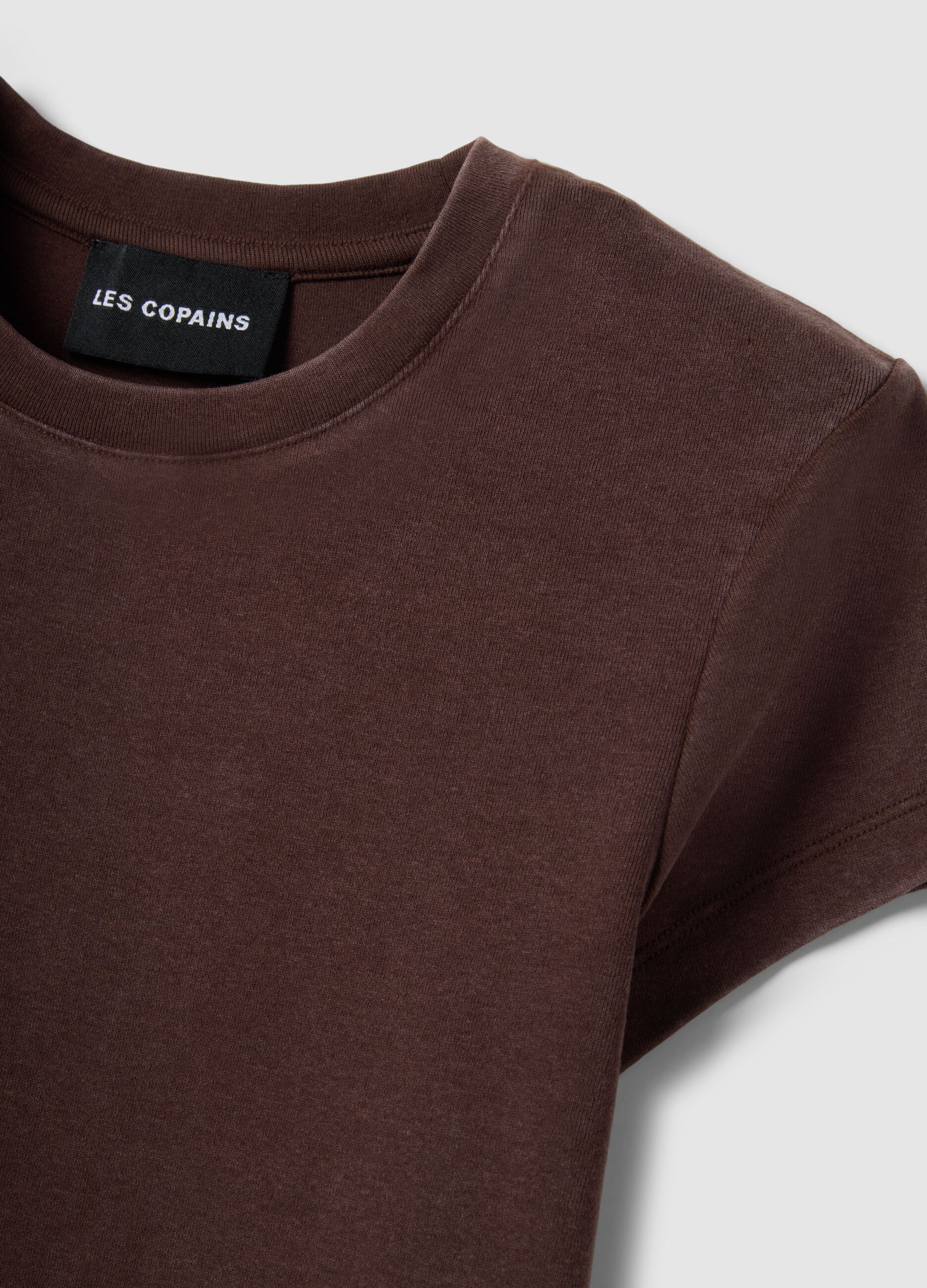 Brown fitted stretch cotton T-shirt