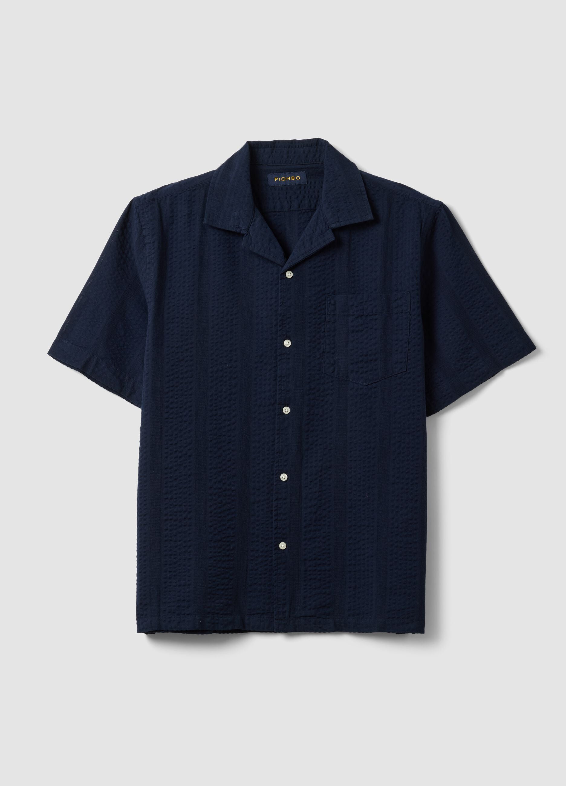 Men&rsquo;s blue organic cotton shirt with bowling collar