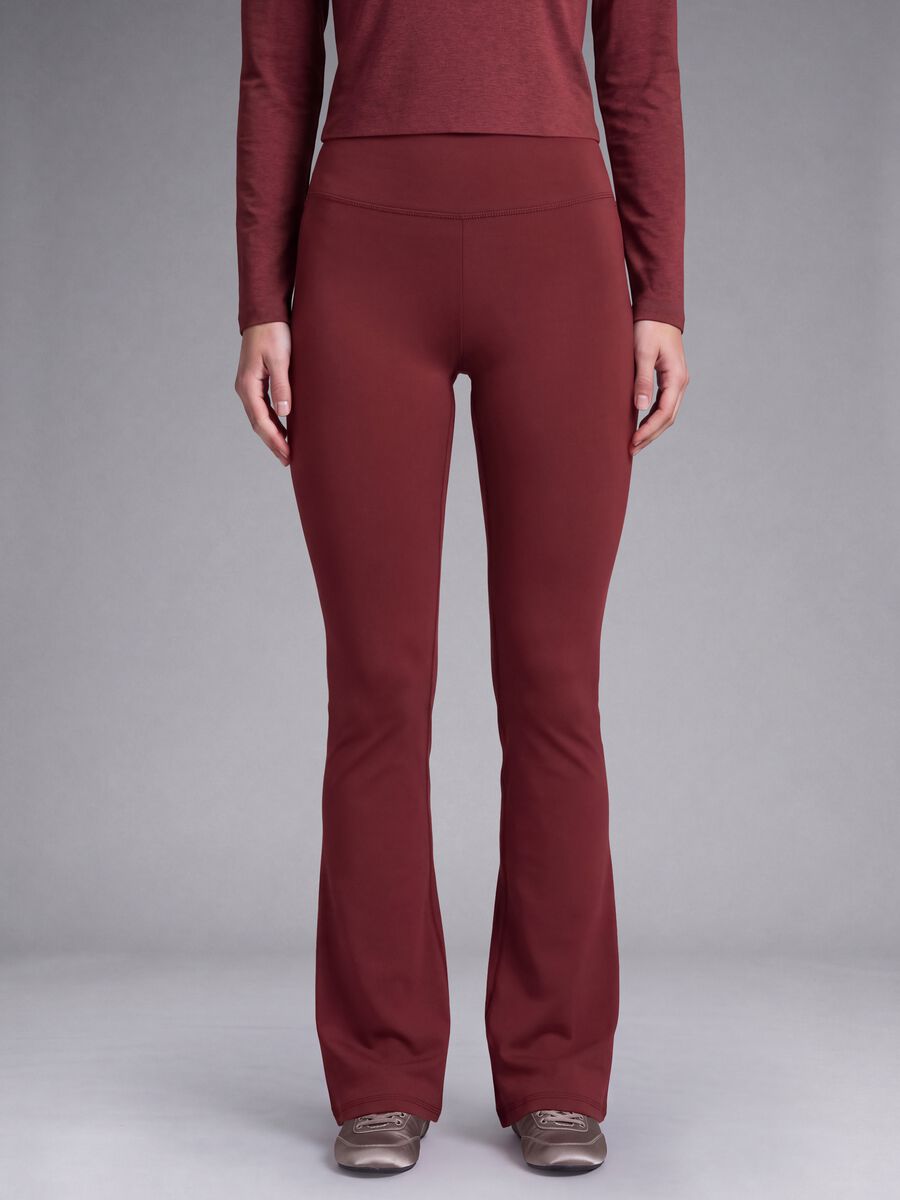 Red flared leggings in stretch fabric_1