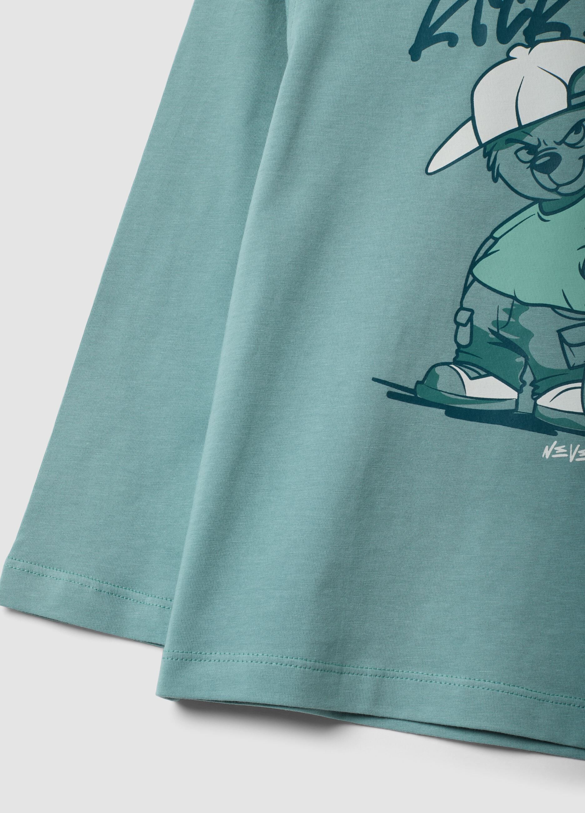 Gr&uuml;nes Oversize-T-Shirt aus reiner Baumwolle mit Skater-Print f&uuml;r Jungen
