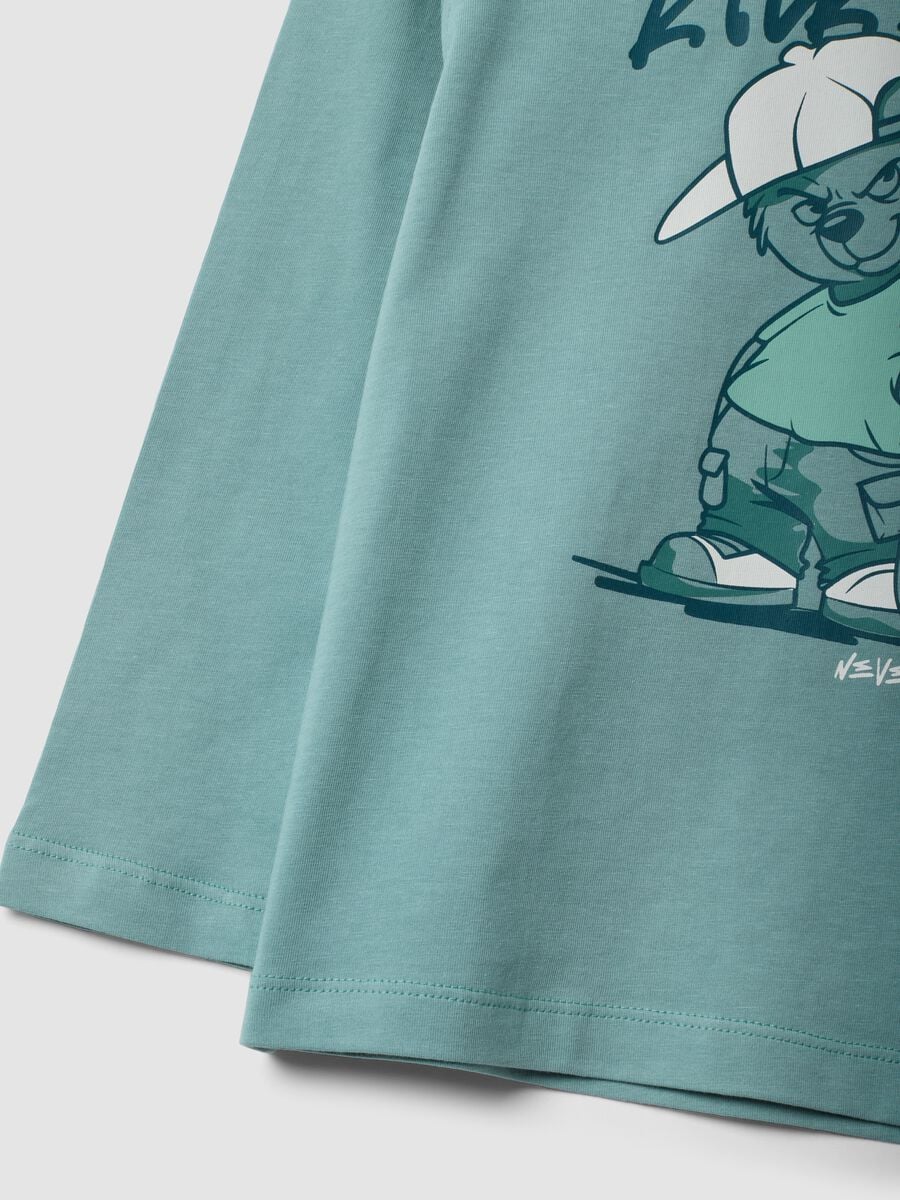 Gr&uuml;nes Oversize-T-Shirt aus reiner Baumwolle mit Skater-Print f&uuml;r Jungen_3