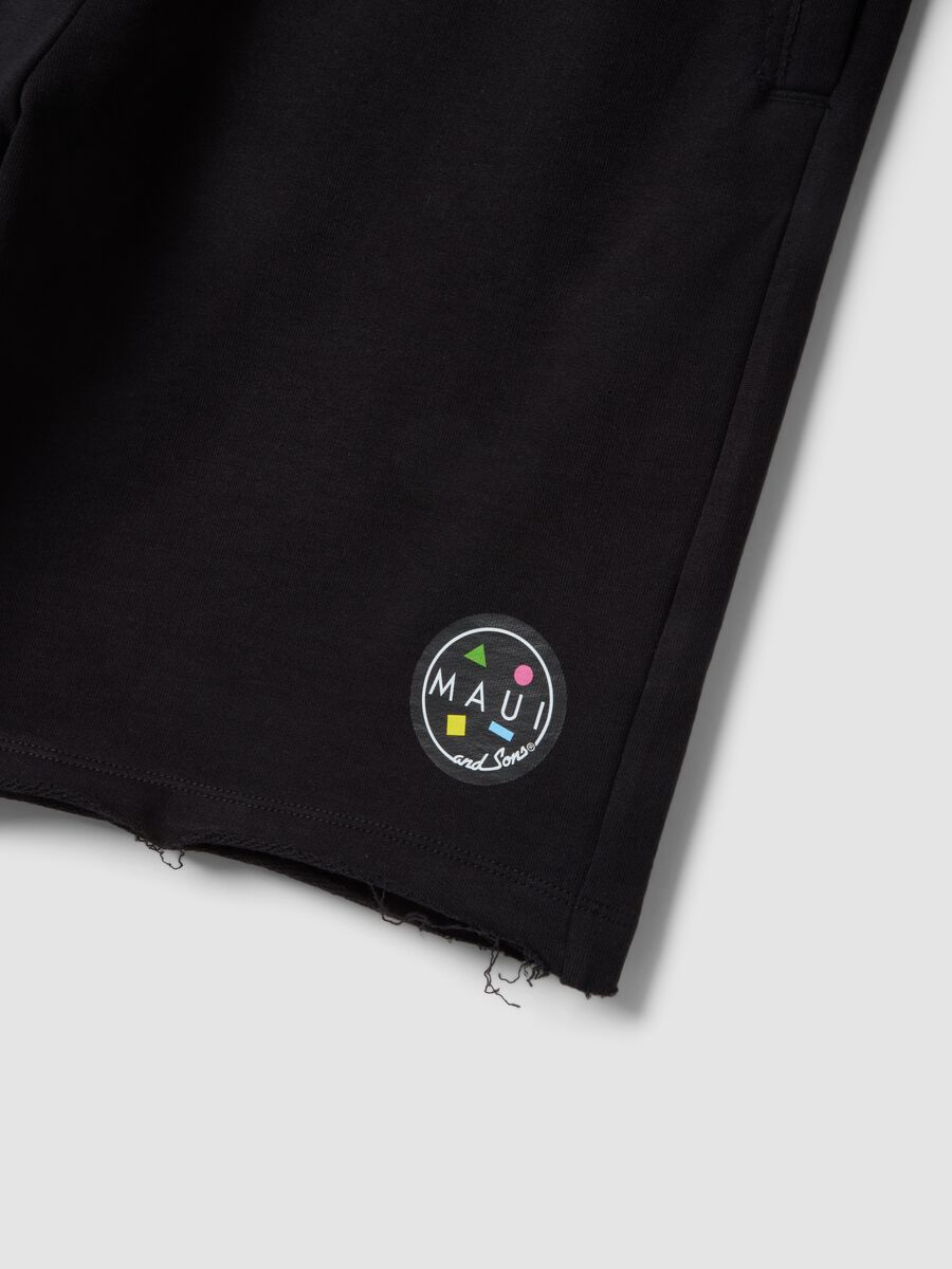 Black pure cotton relaxed-fit Bermuda shorts with raw-cut hems_5