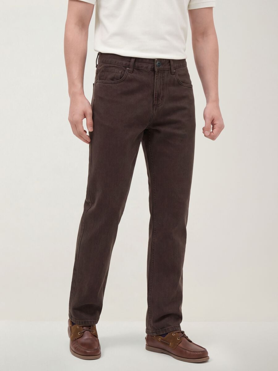 Brown straight-fit 100% cotton jeans_3