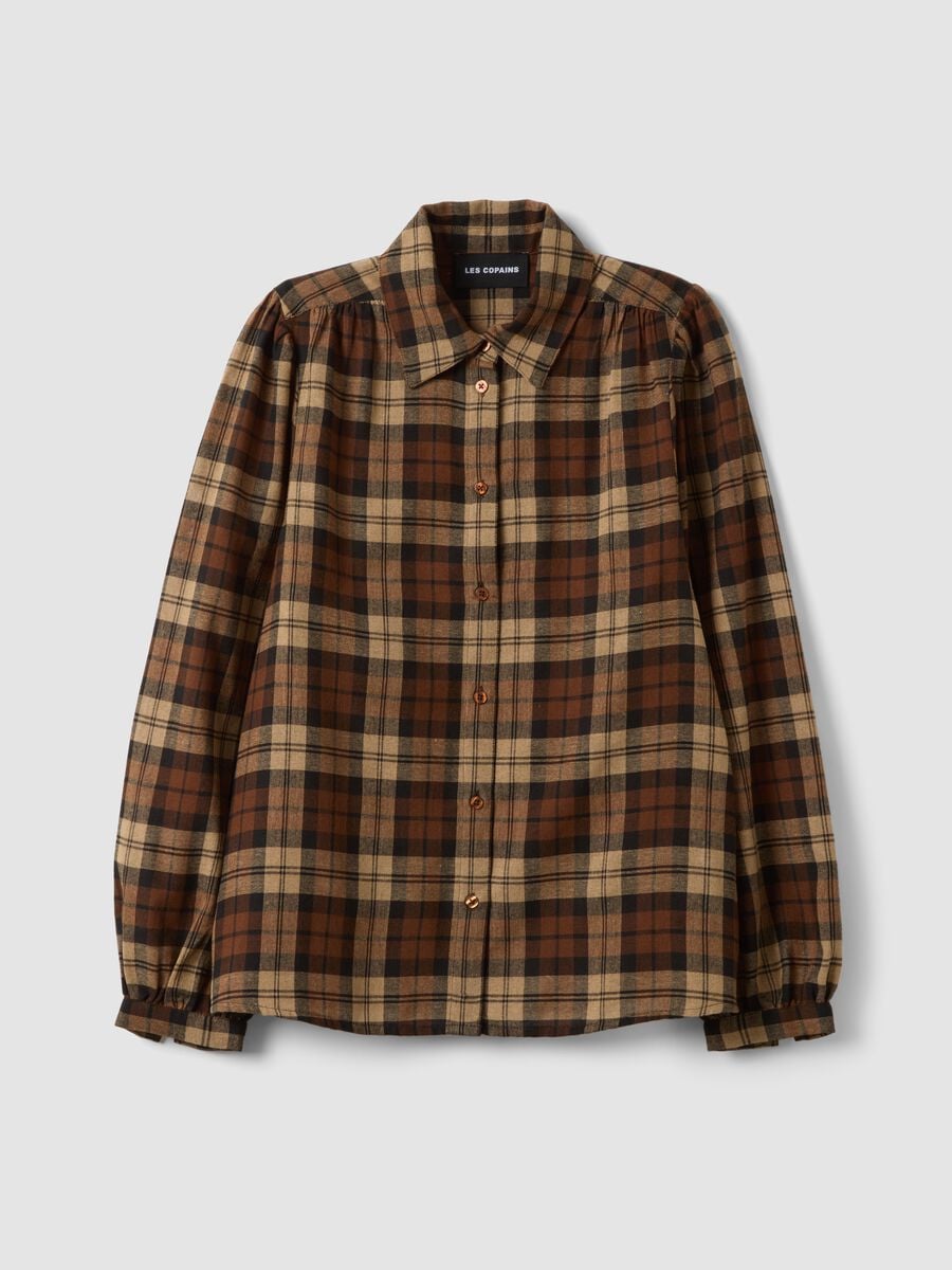 Brown checked shirt with classic collar_4