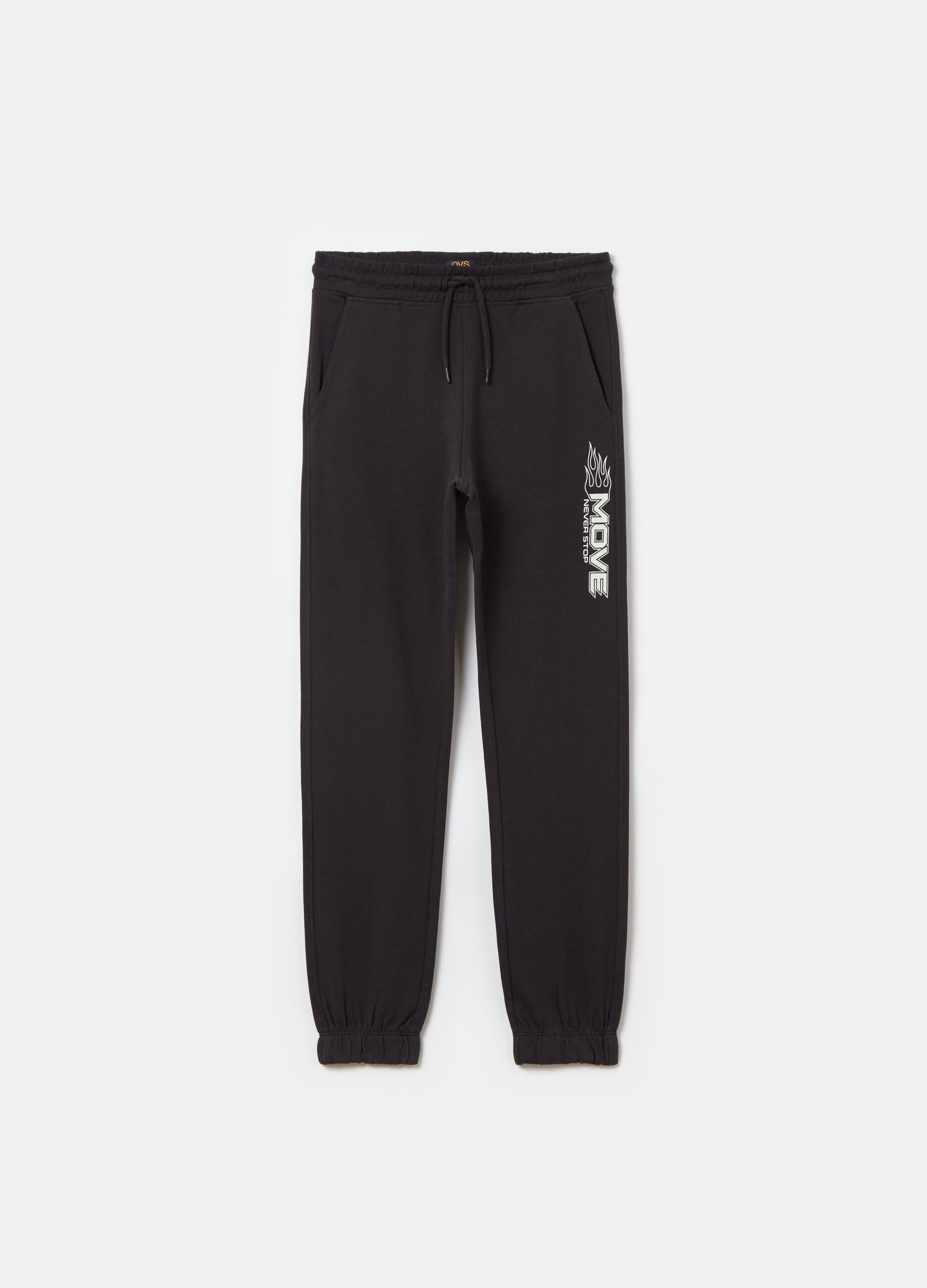 Plush joggers with drawstring and print