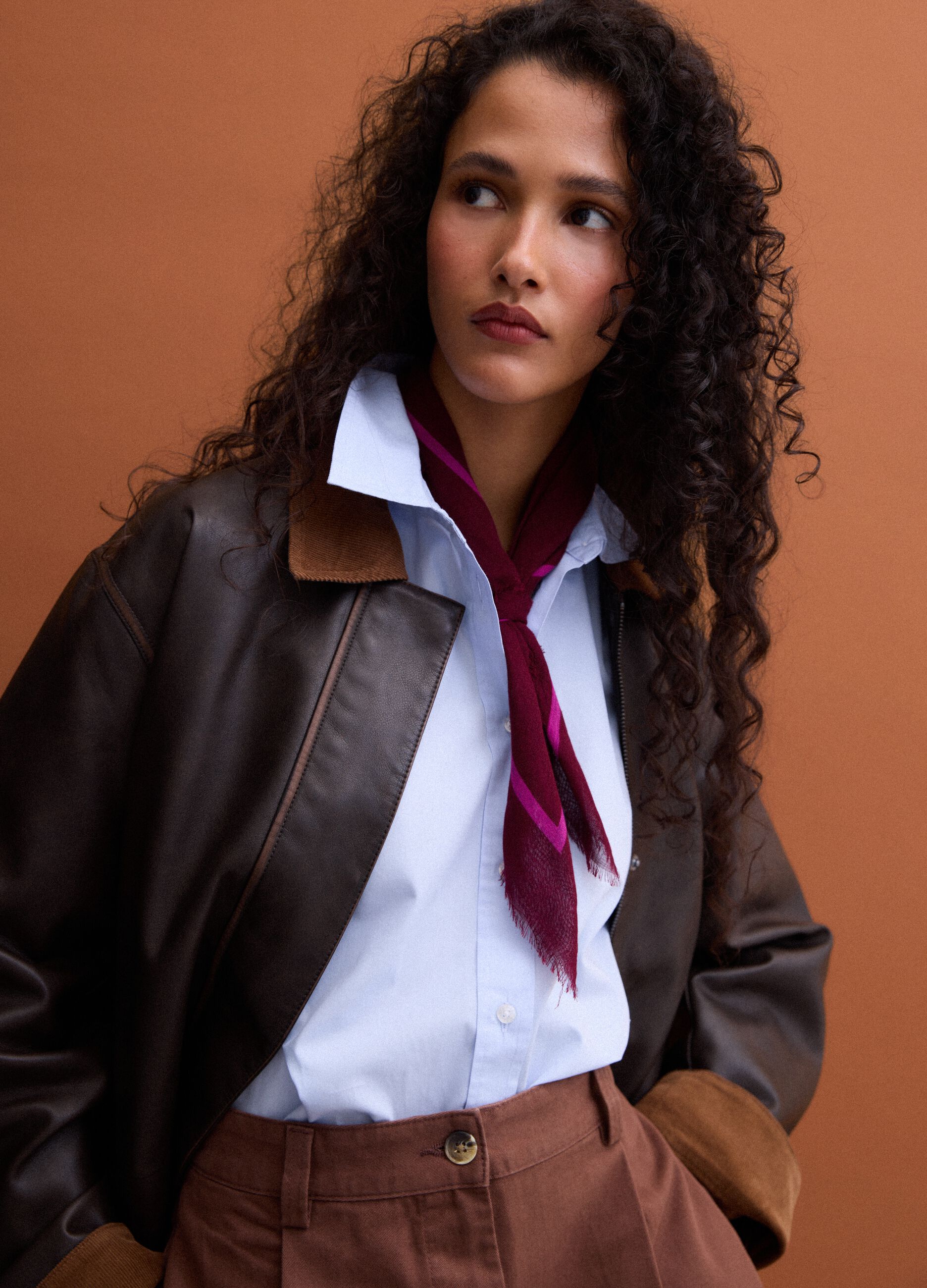 Brown regular-fit viscose-blend jacket