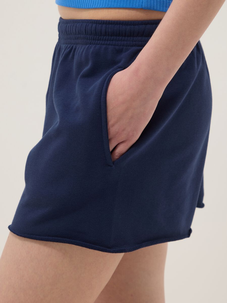 Blue cotton-blend shorts with elasticated waistband_3
