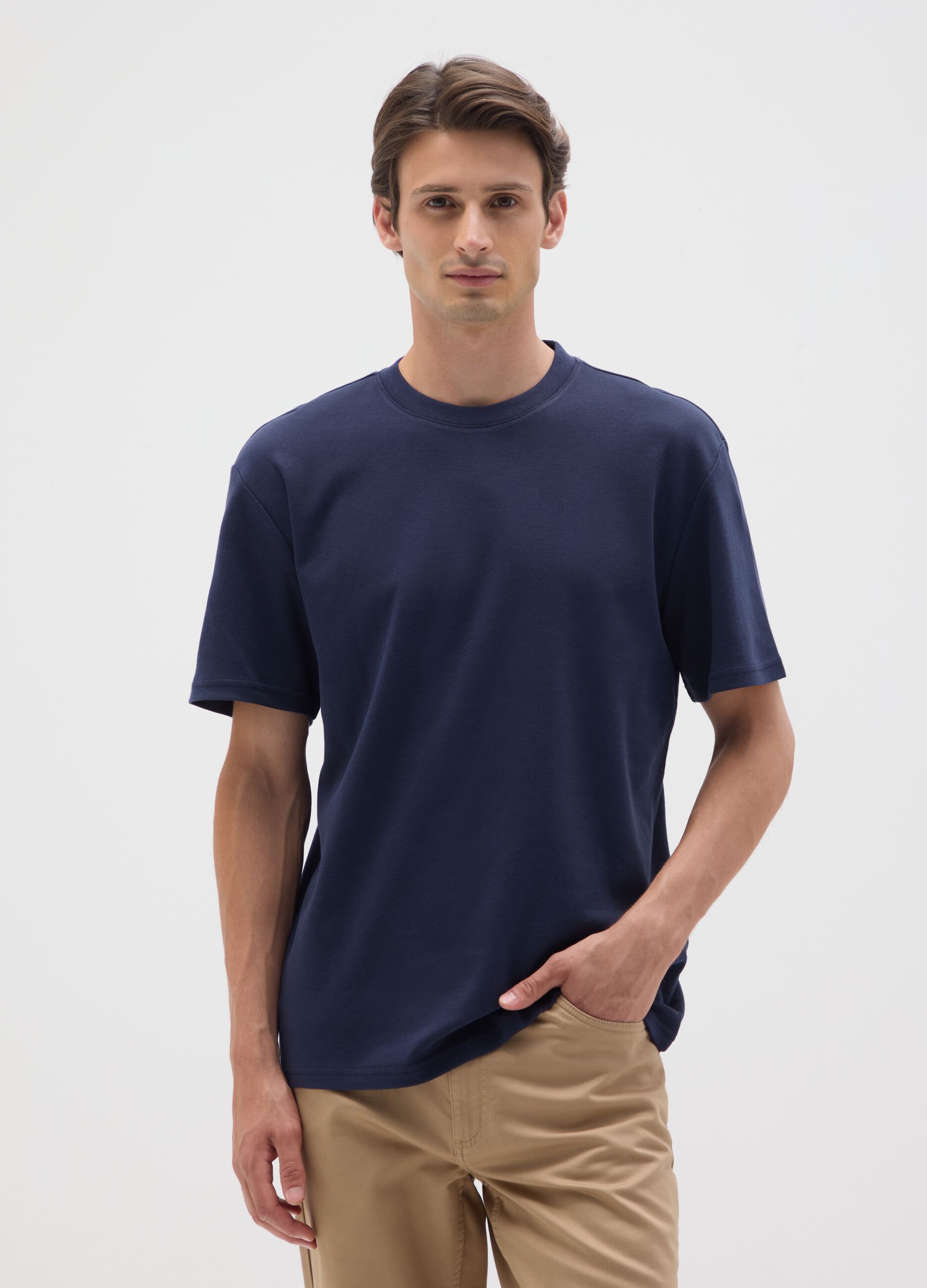 Blaue T-Shirt aus reiner Baumwolle mit lockerem Schnitt